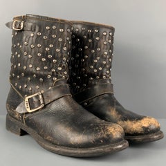 FRYE Size 11 Black Leather Distressed Studded Ankle Boots