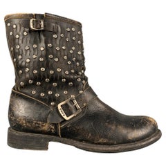 FRYE Size 11 Black Leather Distressed Studded Ankle Boots