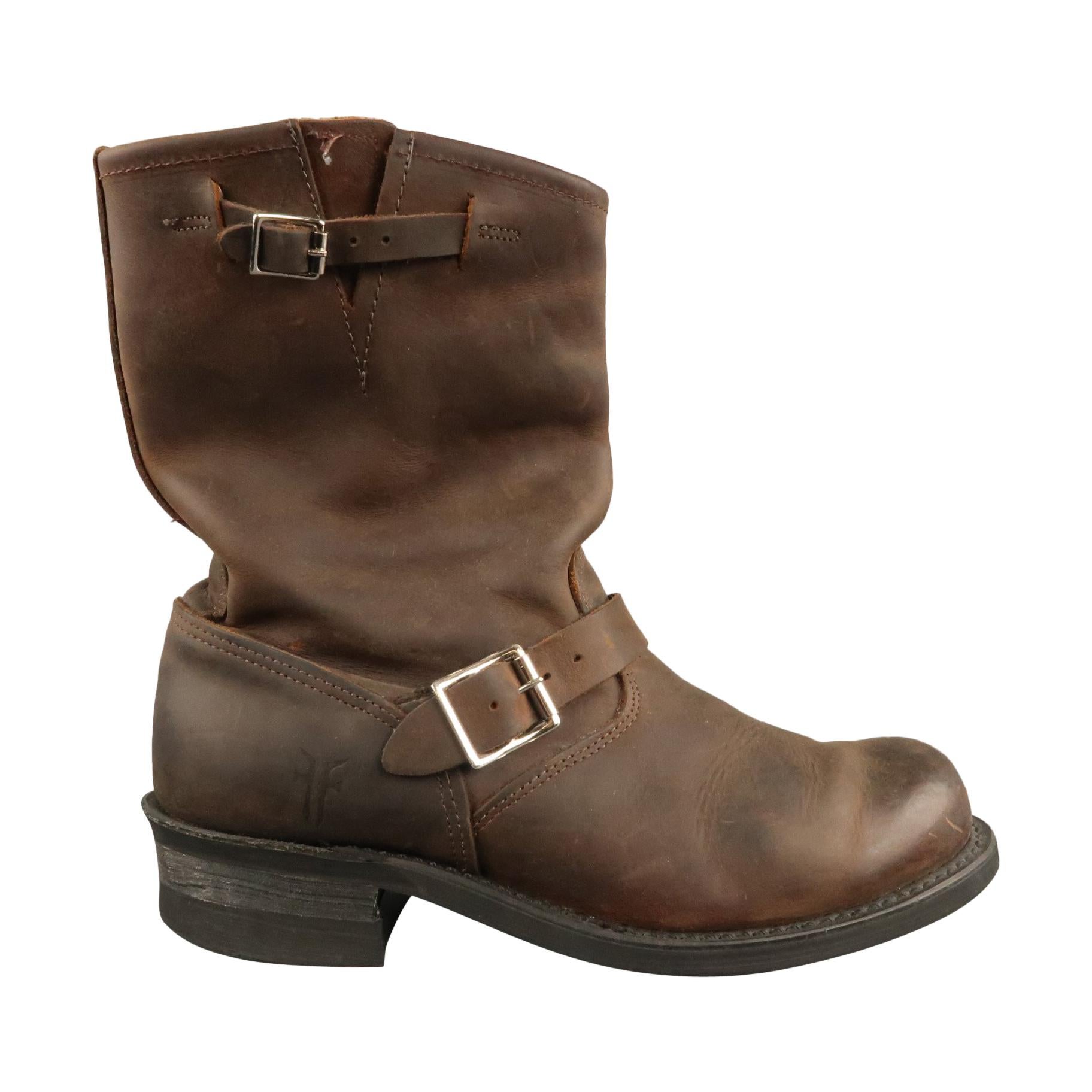 FRYE Size 8.5 Brown Distressed Leather Boots