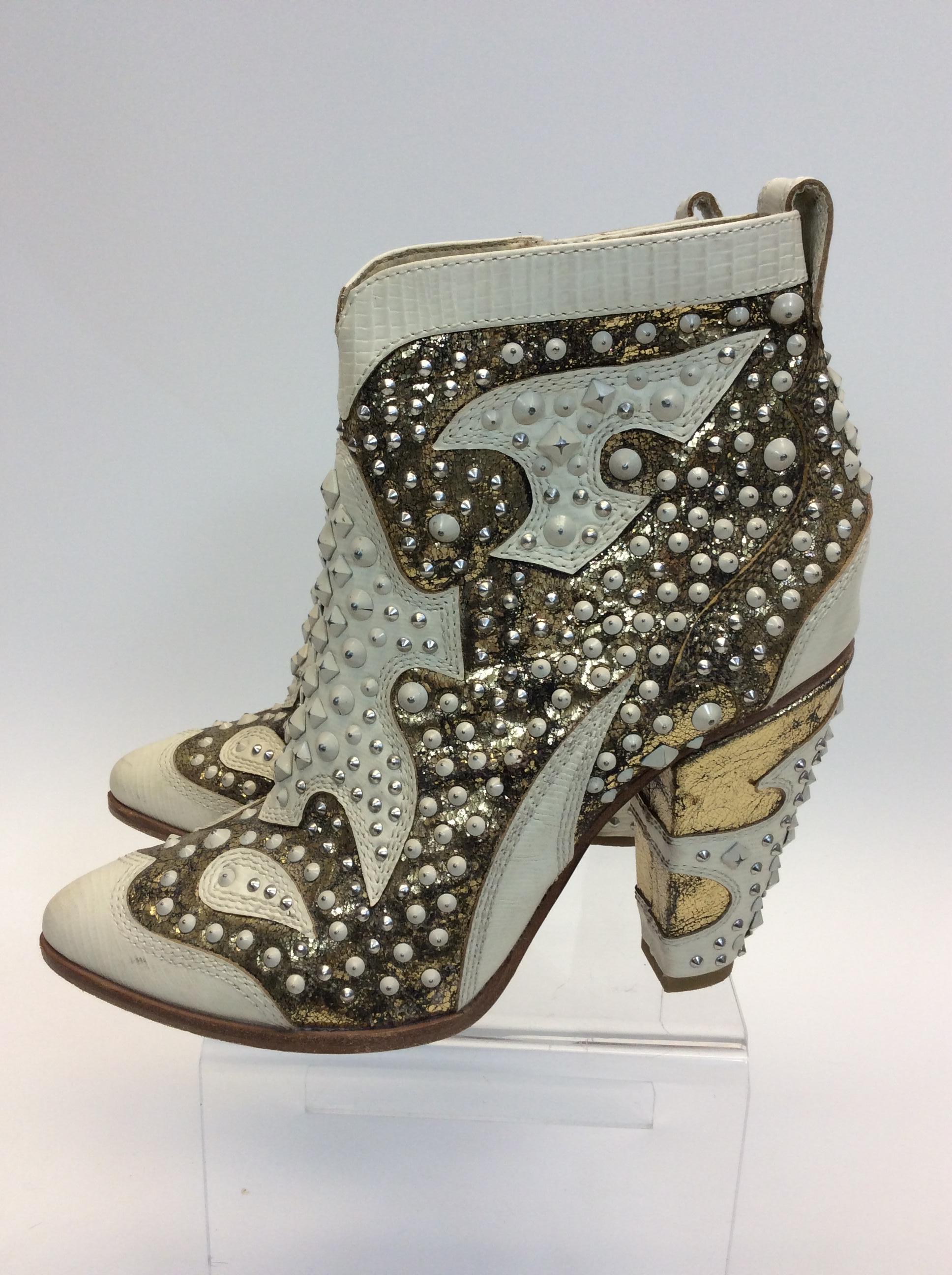 Frye White Leather Beaded Ankle Boots For Sale at 1stDibs | white frye ...