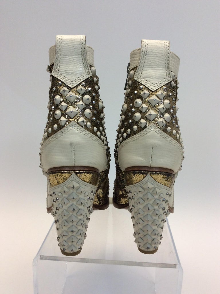 Frye White Leather Beaded Ankle Boots For Sale at 1stDibs