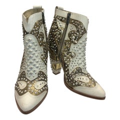 Frye White Leather Beaded Ankle Boots