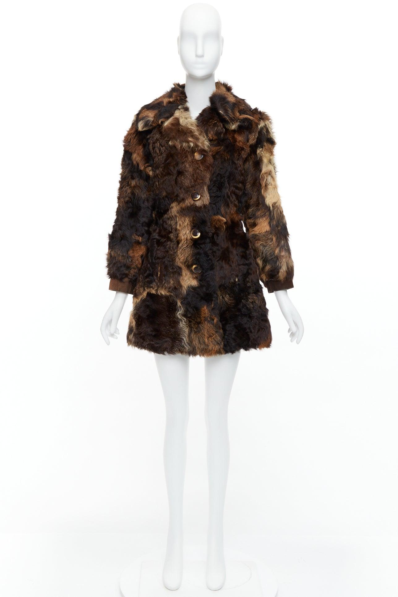 FRYLANE PARIS mixed texture brown genuine fur large button front leather coat For Sale 5