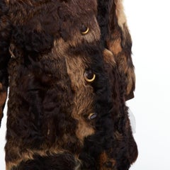 FRYLANE PARIS mixed texture brown genuine fur large button front leather coat