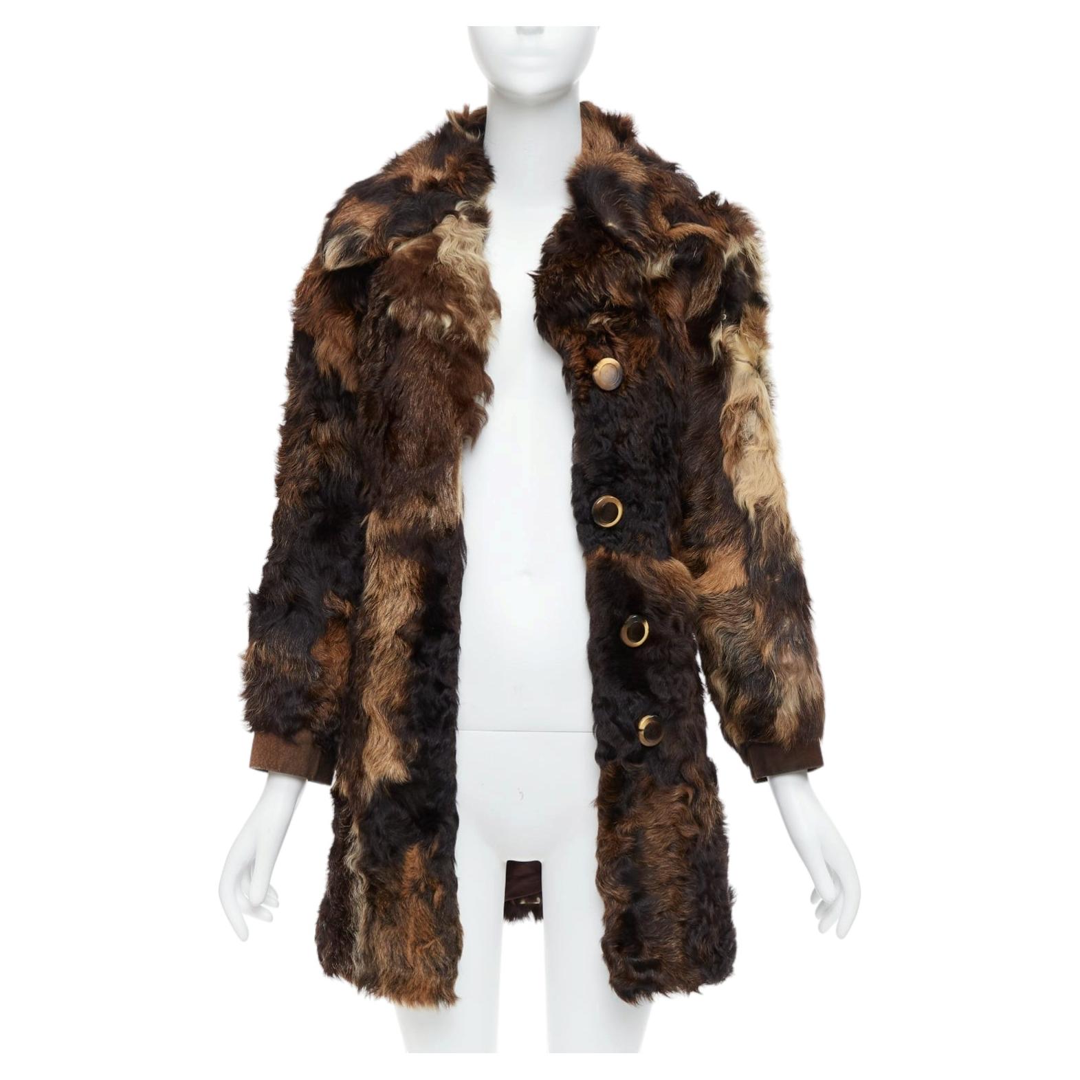 FRYLANE PARIS mixed texture brown genuine fur large button front leather coat For Sale