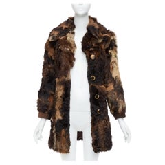 FRYLANE PARIS mixed texture brown genuine fur large button front leather coat