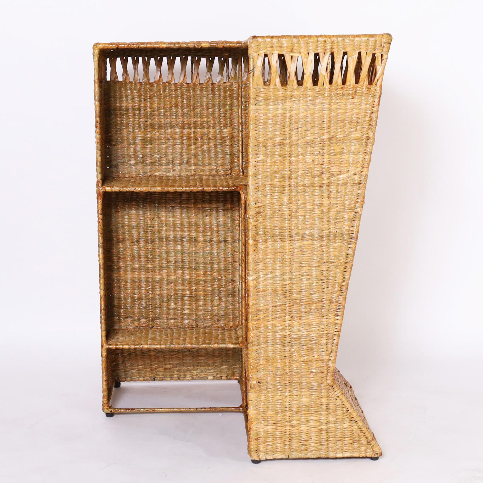 Mid-Century Modern FS Flores Collection Midcentury Style Tropical Woven Reed Bar  For Sale