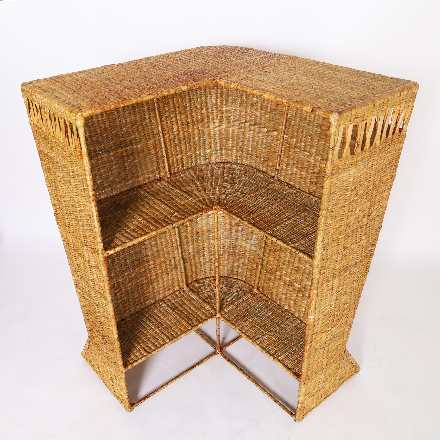 FS Flores Collection Midcentury Style Tropical Woven Reed Bar  In Good Condition For Sale In Palm Beach, FL
