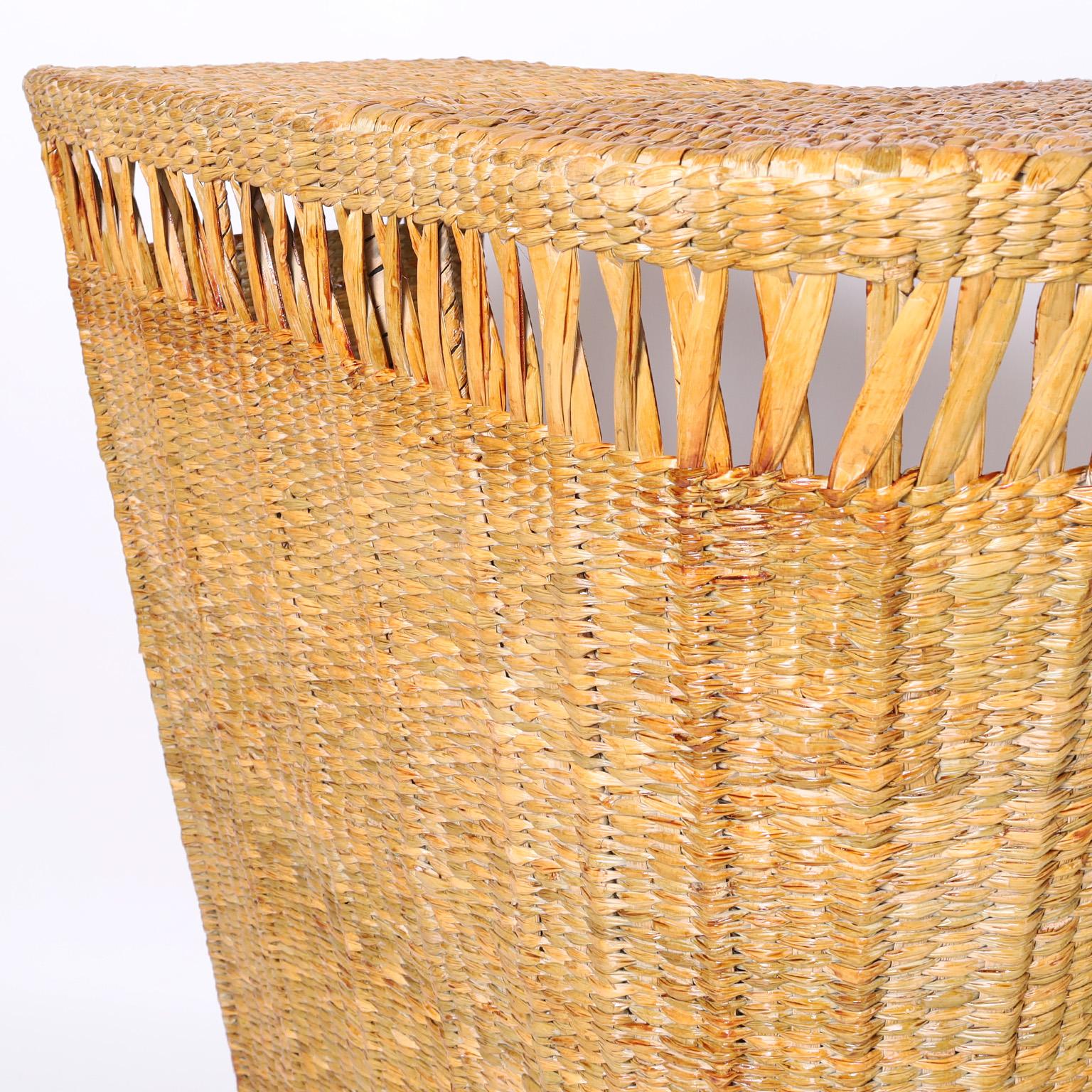 Wicker FS Flores Collection Midcentury Style Tropical Woven Reed Bar  For Sale
