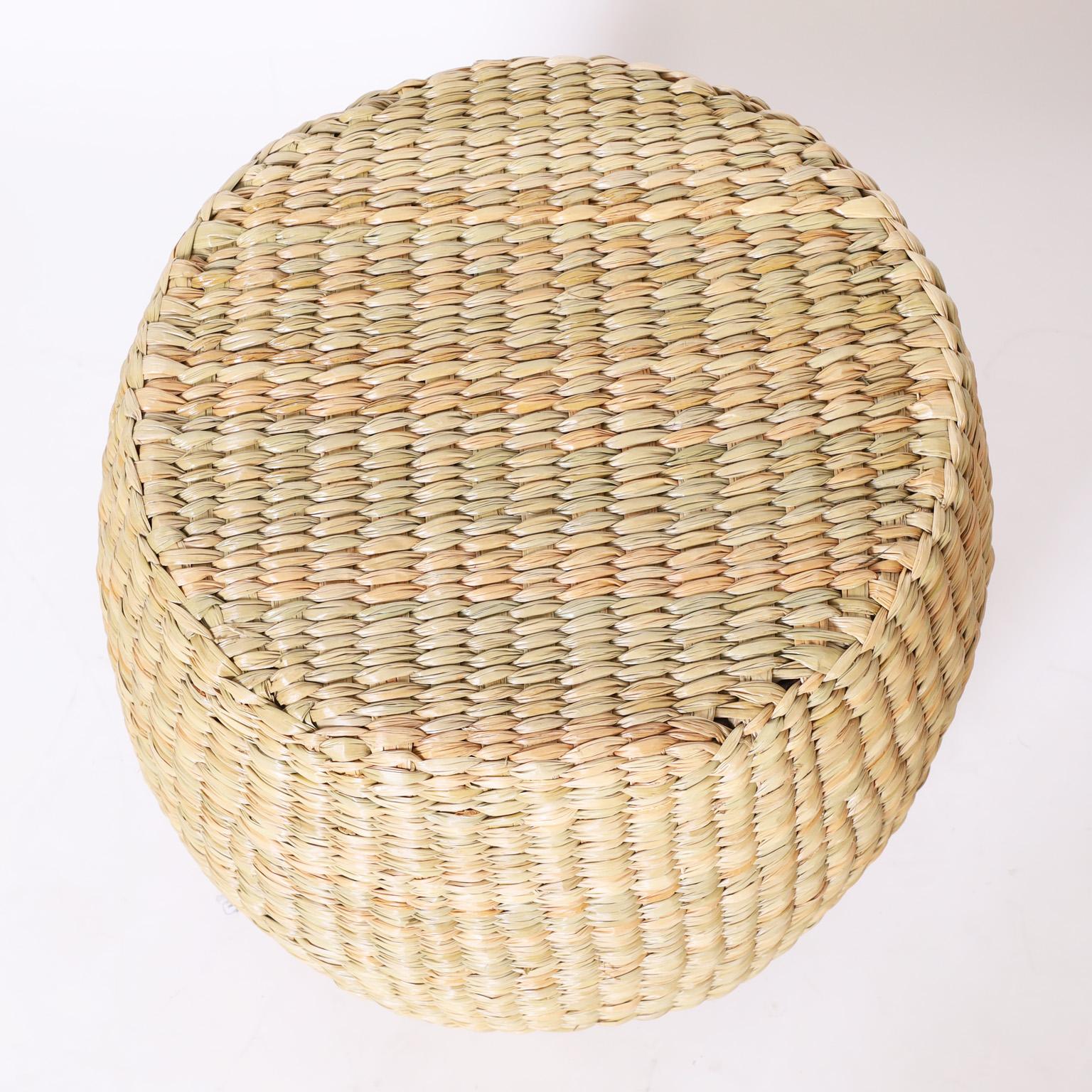 Mexican FS Flores Collection Pair of Woven Reed Garden Seats For Sale