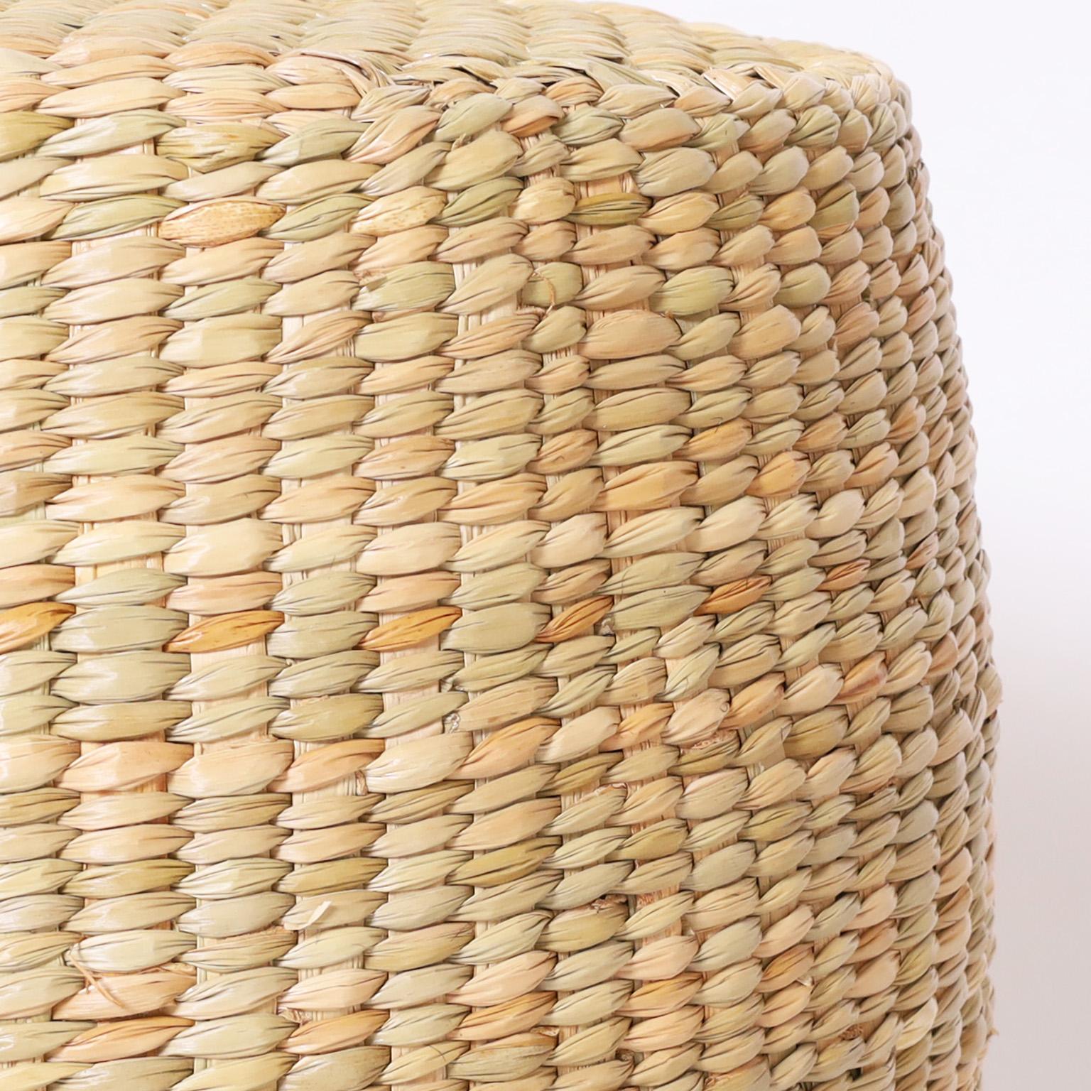 FS Flores Collection Pair of Woven Reed Garden Seats In Excellent Condition For Sale In Palm Beach, FL