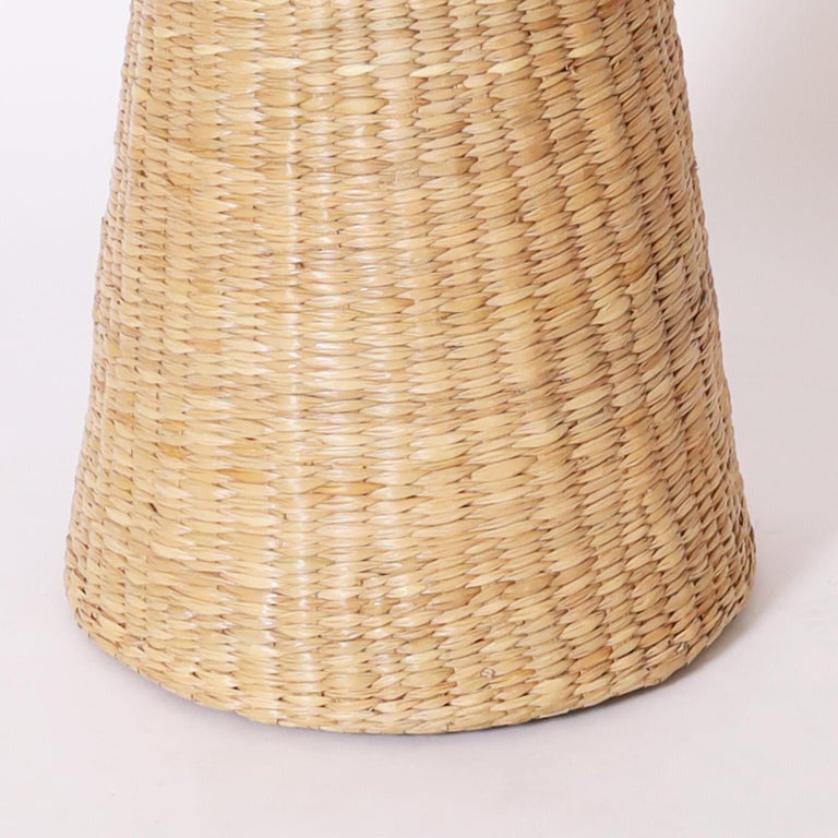 FS Flores Collection Pair of Woven Reed Midcentury Inspired Stands or ...