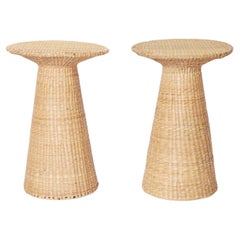 FS Flores Collection Pair of Woven Reed Midcentury Inspired Stands or Tables