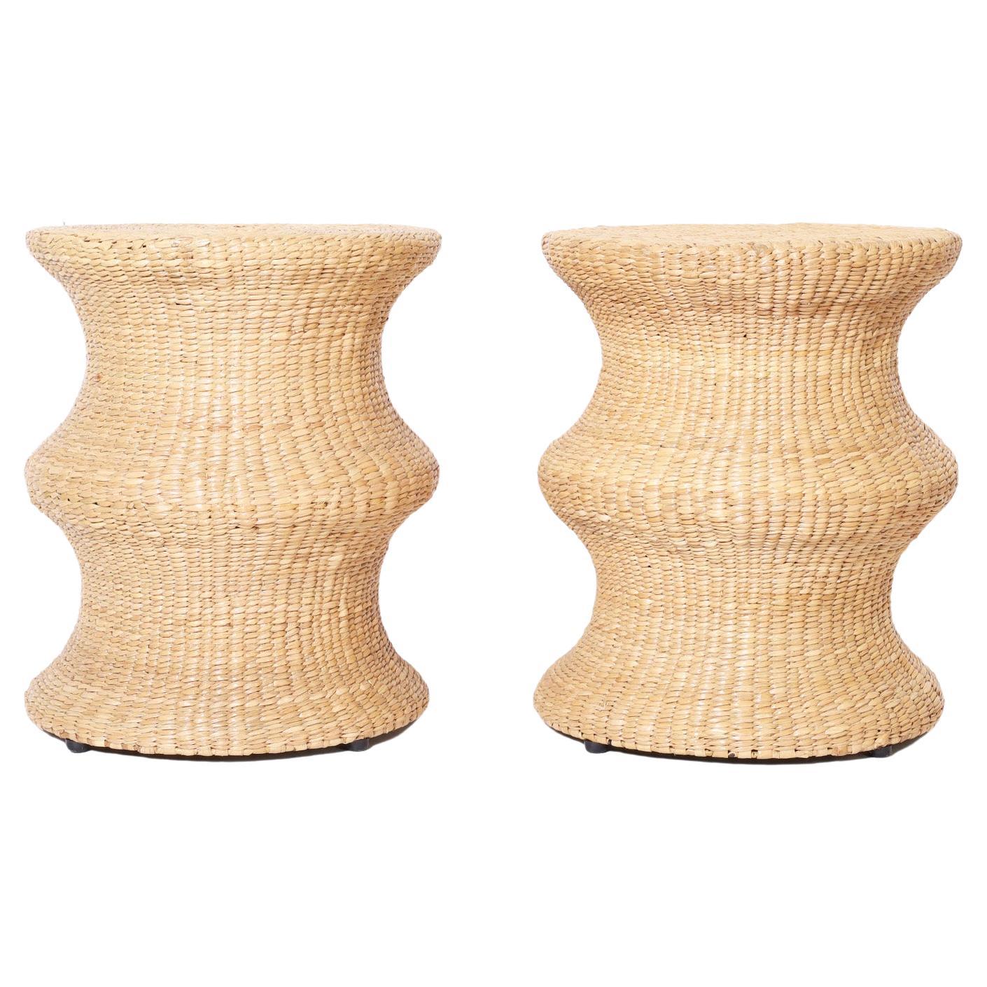 Fs Flores Collection Pair of Woven Reed Midcentury Style Stands For Sale