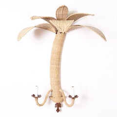 FS Flores Collection Pair of Woven Reed Palm Sconces