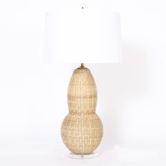FS Flores Collection Pair of Woven Reed Table Lamps
