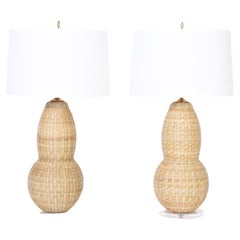 FS Flores Collection Pair of Woven Reed Table Lamps