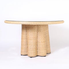 FS Mesa de comedor de mimbre de la colección Flores con base de drapeado fantasma