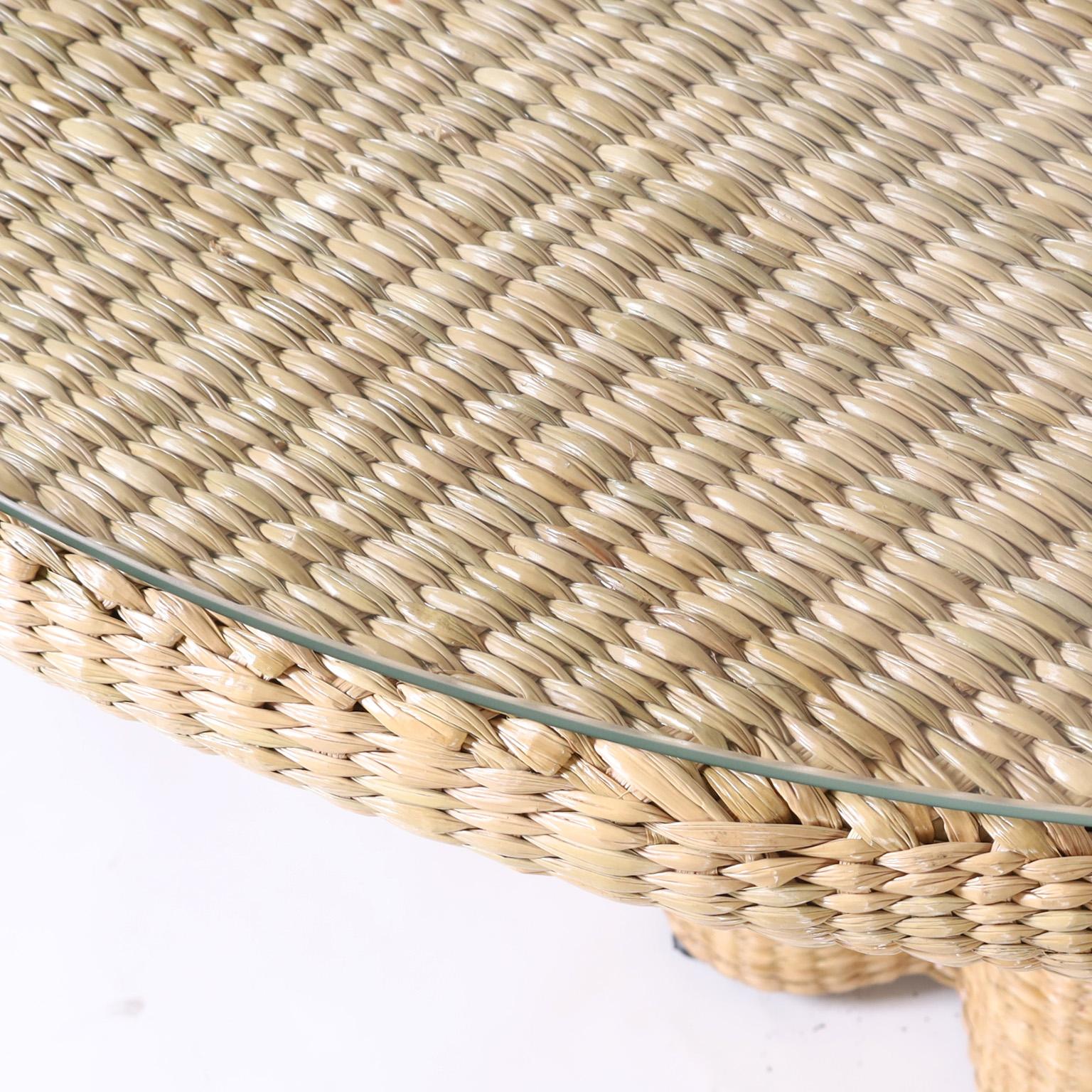 Hand-Crafted FS Flores Collection Wicker Dining Table with a Ghost Drapery Base