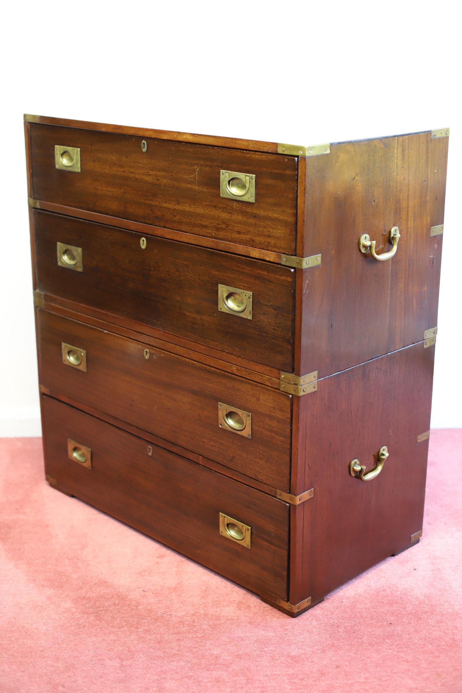 F.Sage&Co London Beautiful English Oak Military Campaign Chest Of Drawers  For Sale 6