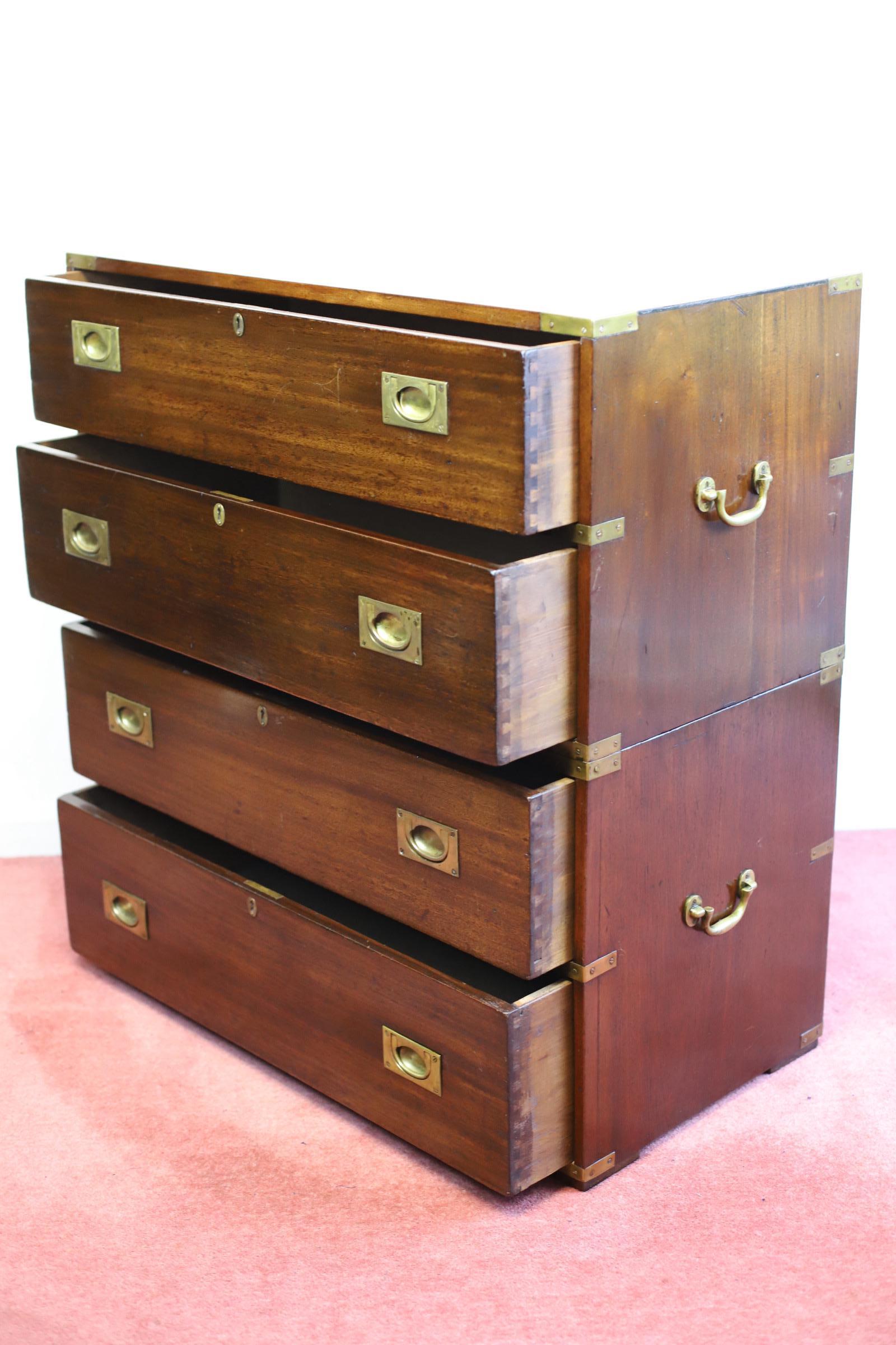 F.Sage&Co London Beautiful English Oak Military Campaign Chest Of Drawers  For Sale 7