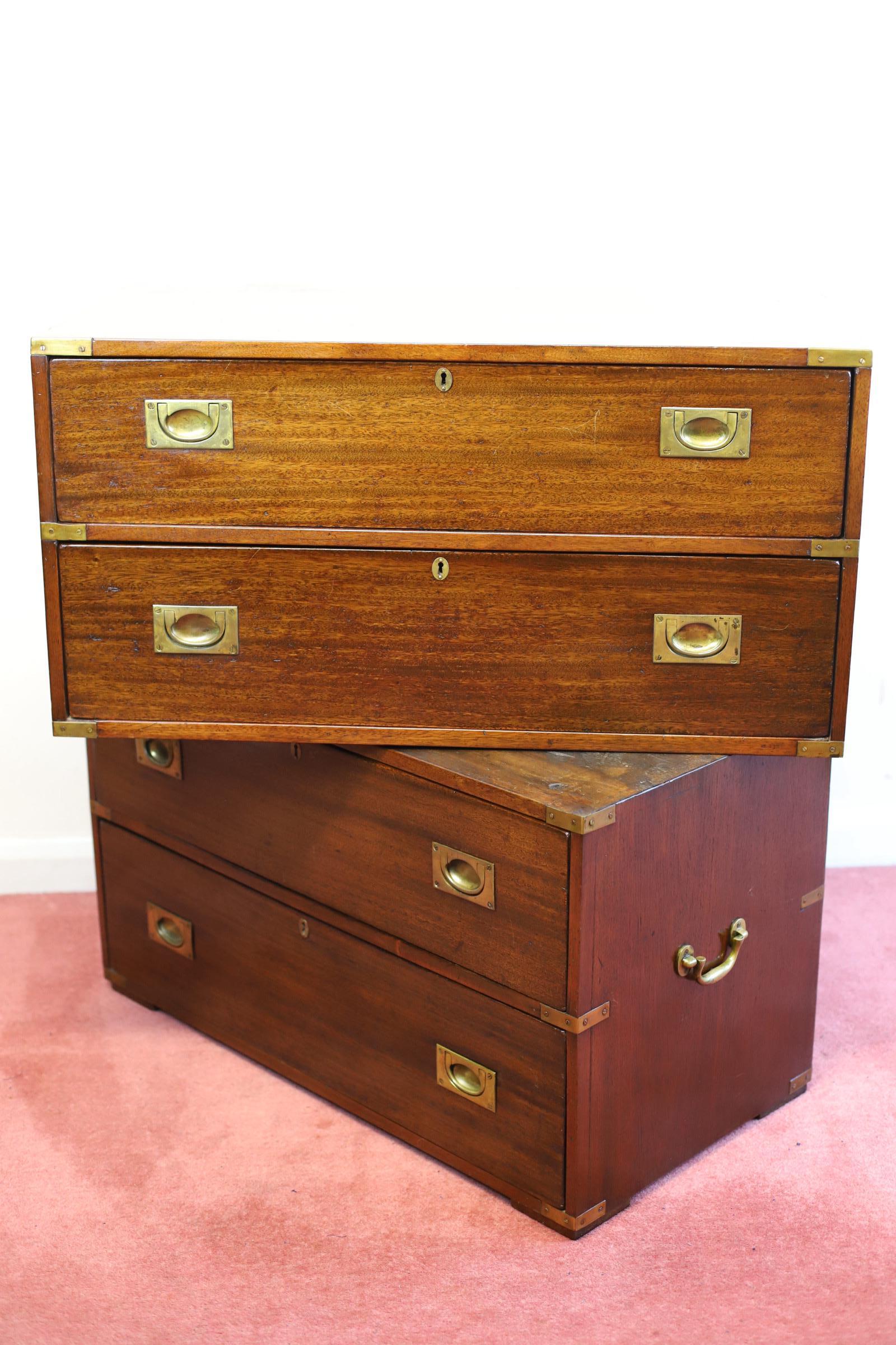 F.Sage&Co London Beautiful English Oak Military Campaign Chest Of Drawers  For Sale 8