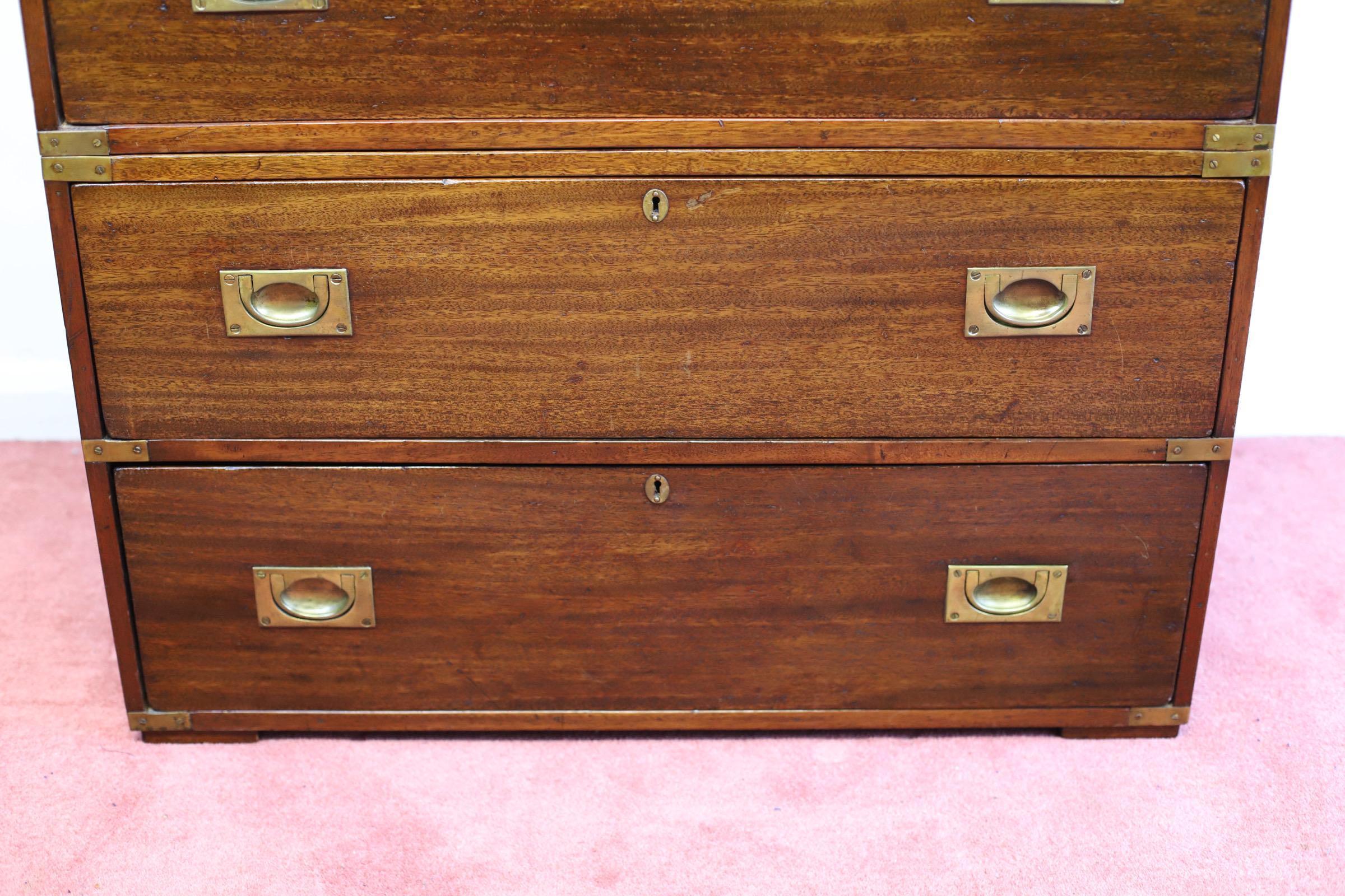 Hand-Crafted F.Sage&Co London Beautiful English Oak Military Campaign Chest Of Drawers  For Sale