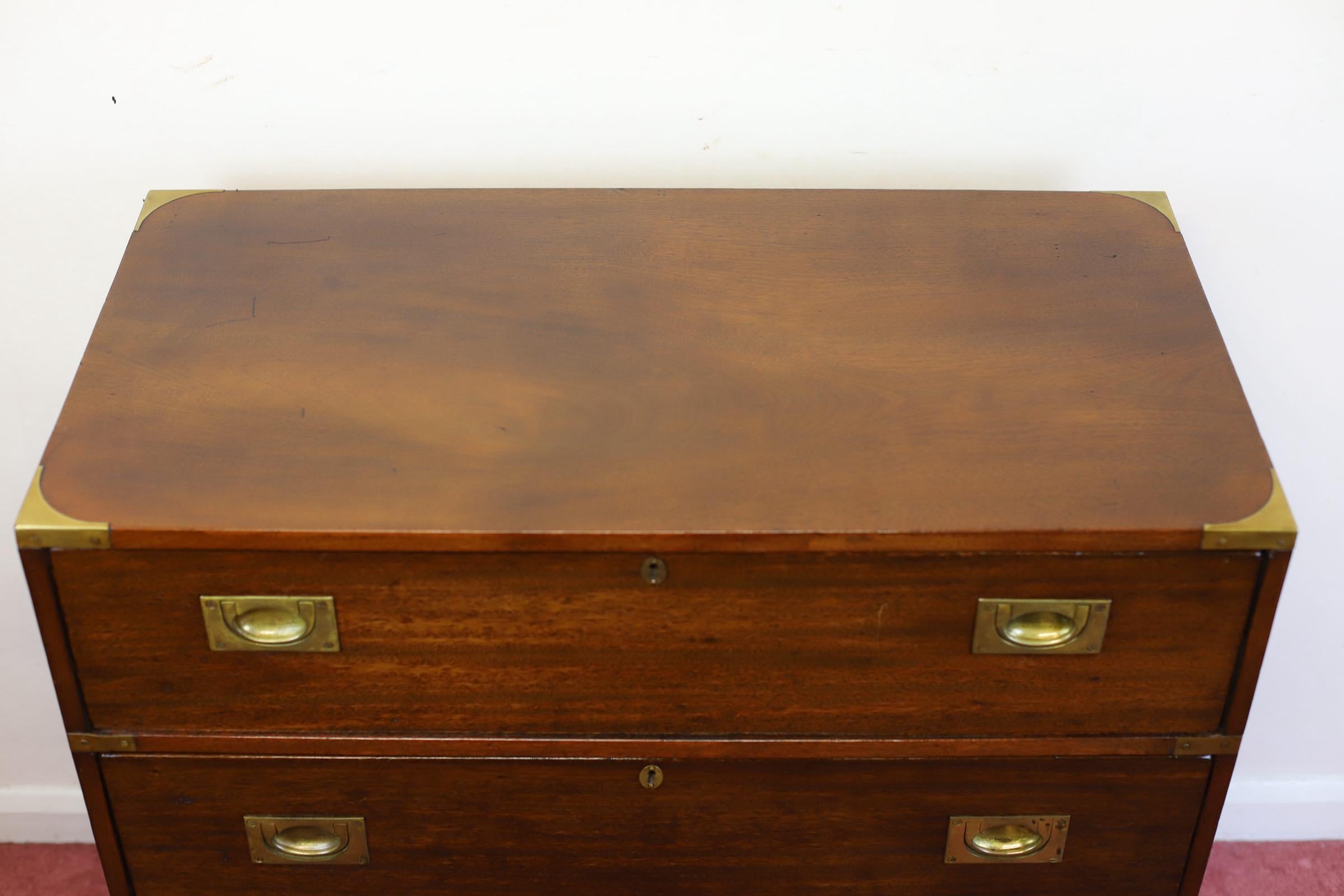 19th Century F.Sage&Co London Beautiful English Oak Military Campaign Chest Of Drawers  For Sale