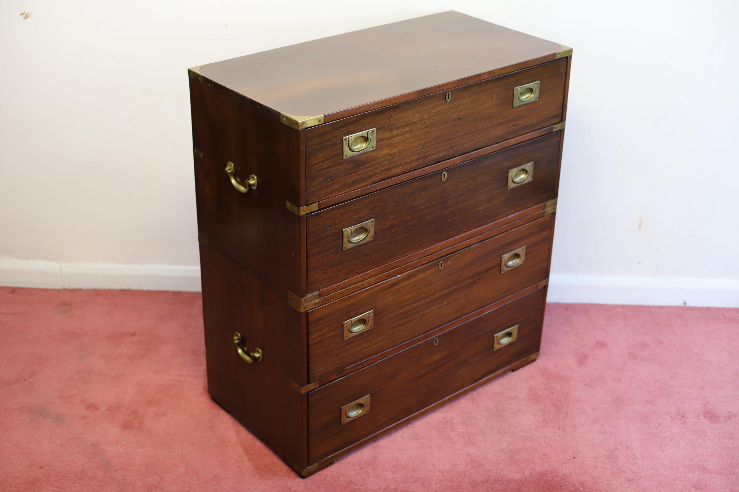 F.Sage&Co London Beautiful English Oak Military Campaign Chest Of Drawers  For Sale 1