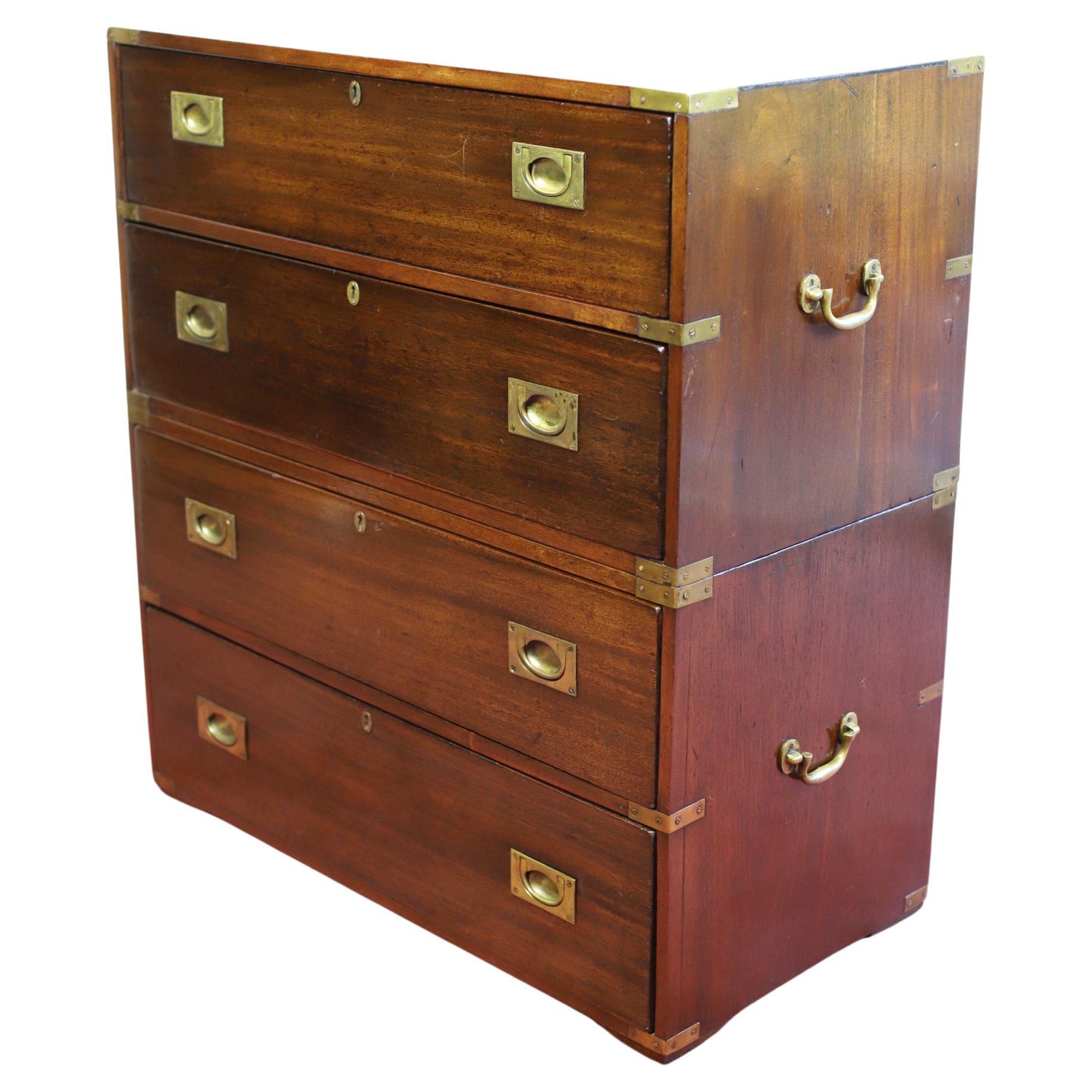 F.Sage&Co London Beautiful English Oak Military Campaign Chest Of Drawers  For Sale