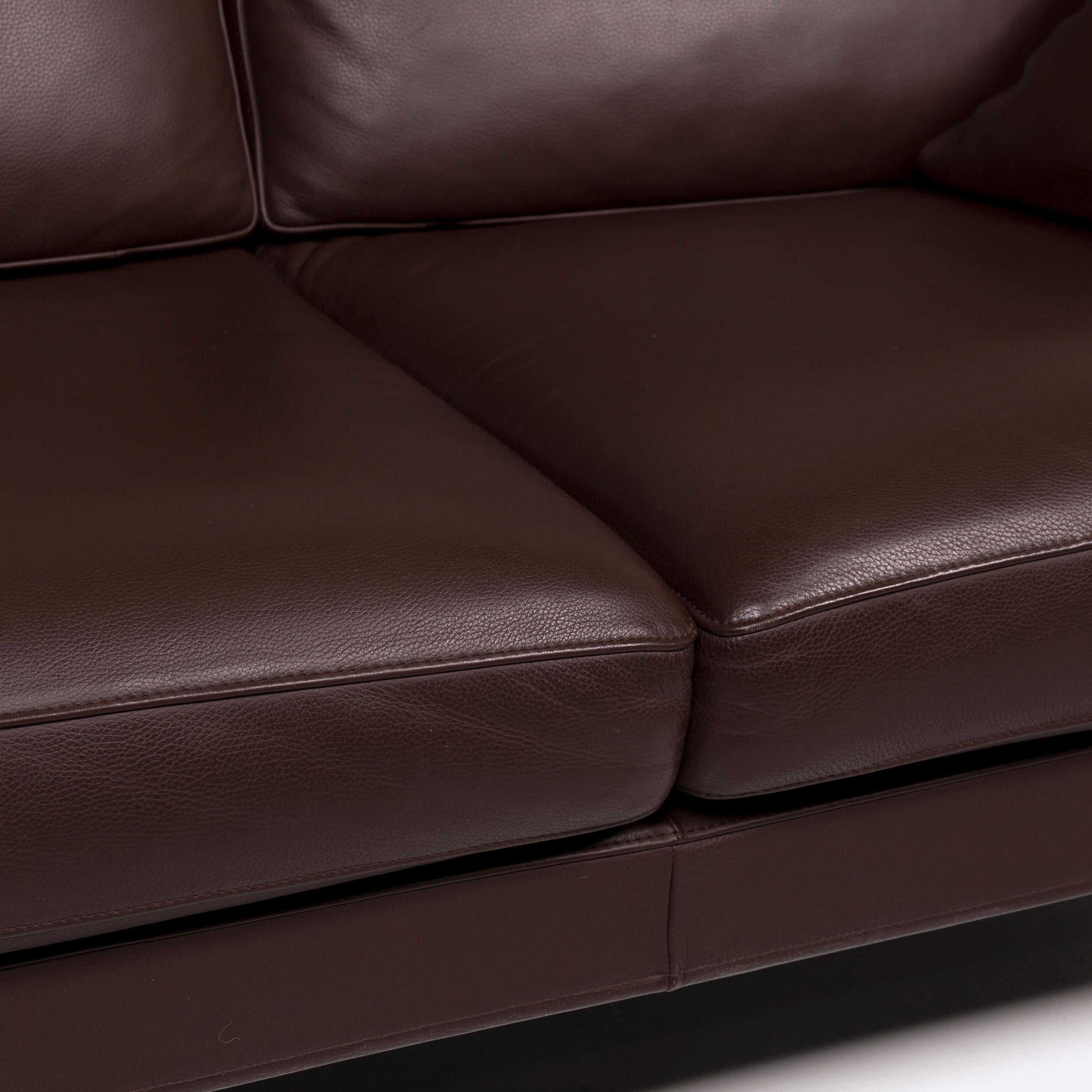 Modern Fsm Clarus Leather Sofa Brown Dark Brown Two-Seater Function Couch