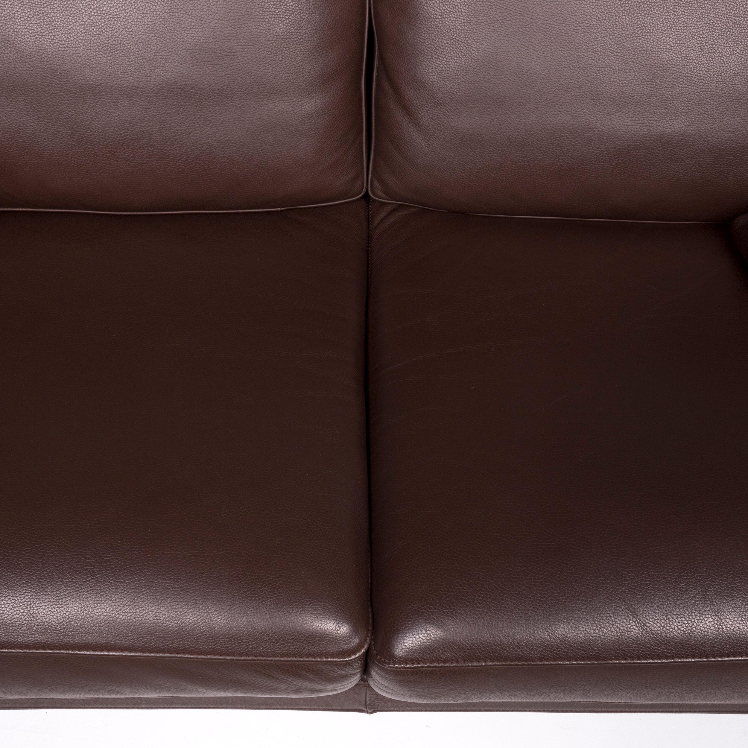 Swiss Fsm Clarus Leather Sofa Brown Dark Brown Two-Seater Function Couch