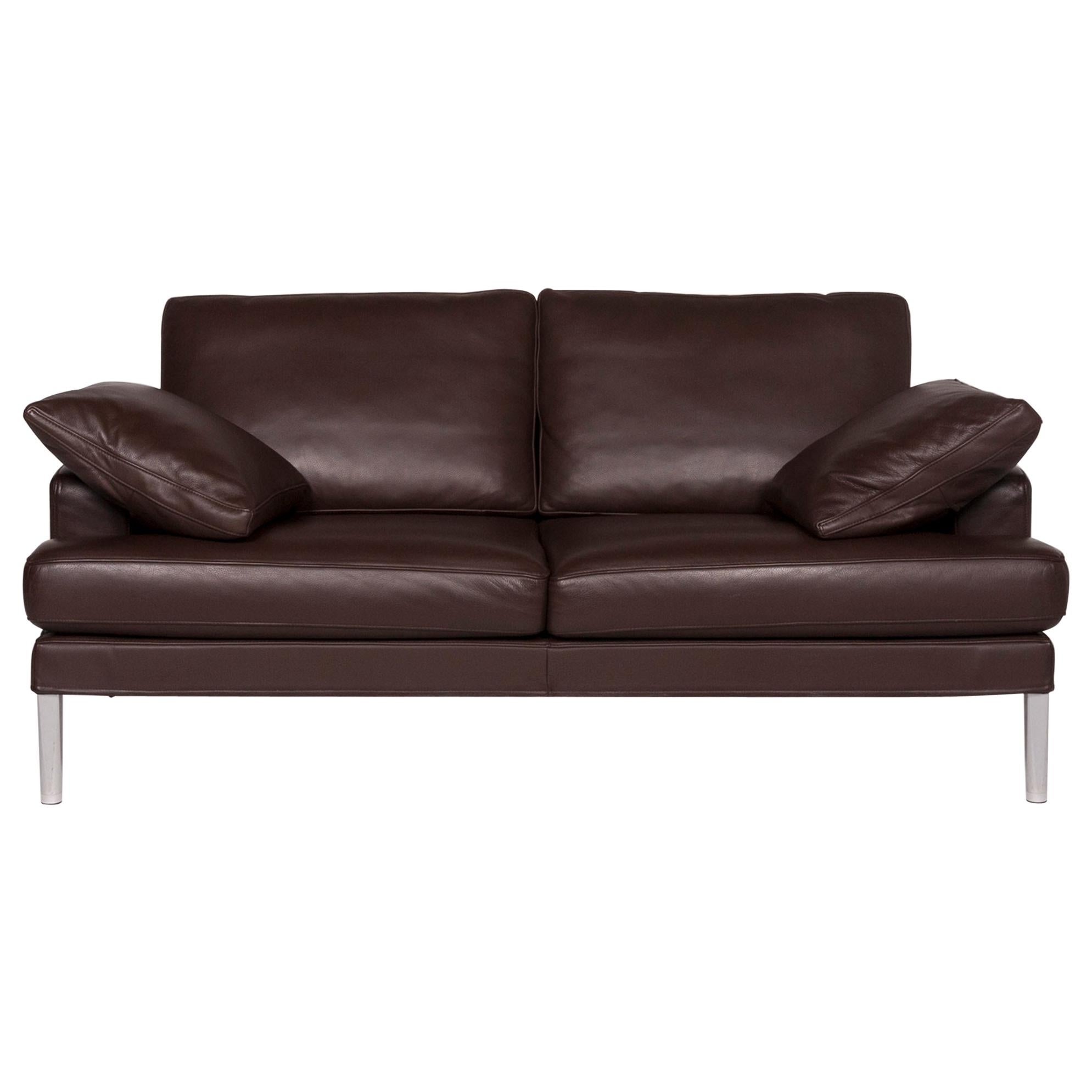 Fsm Clarus Leather Sofa Brown Dark Brown Two-Seater Function Couch