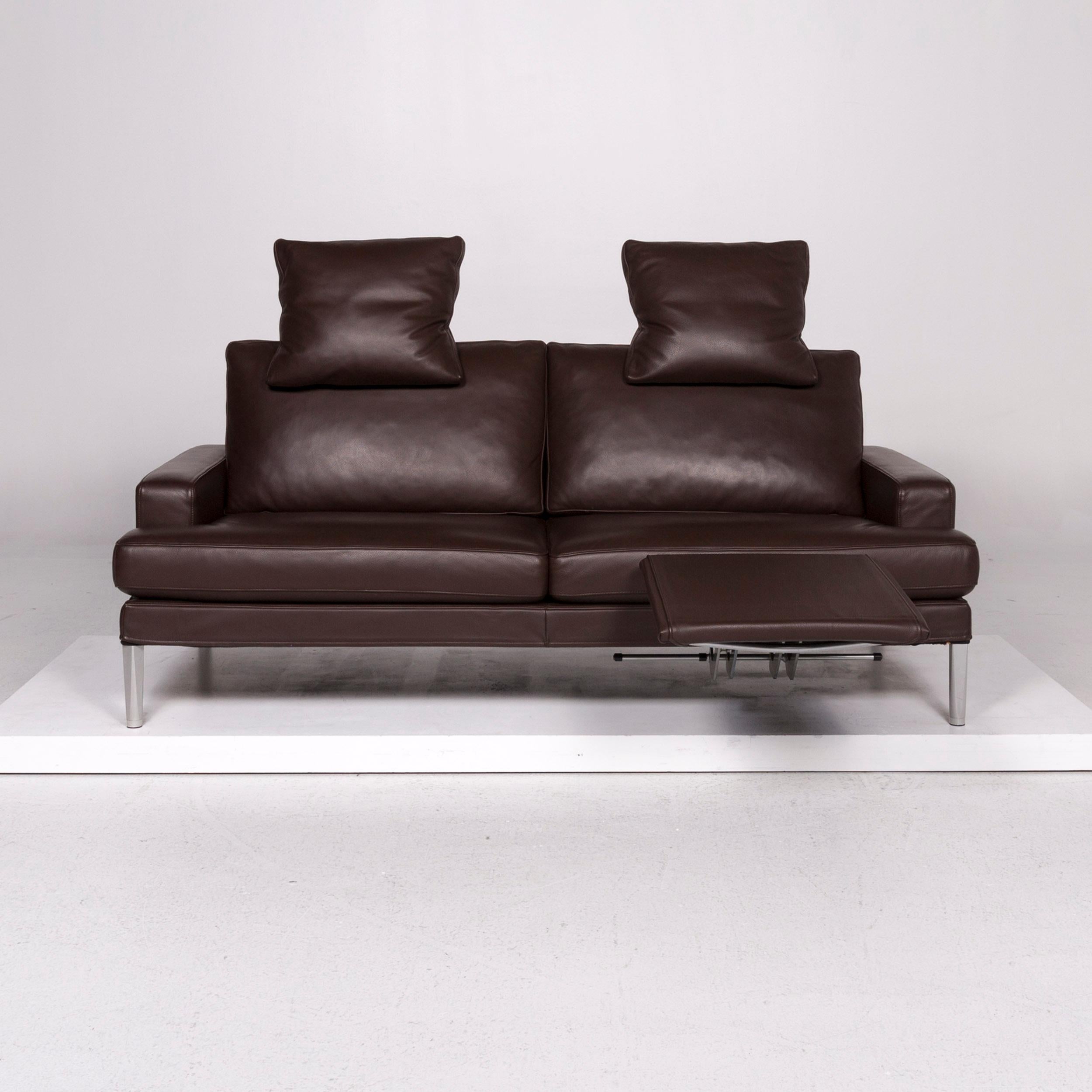 FSM Clarus Leather Sofa Set Brown Dark Brown 1 Three-Seat 1 Two-Seat For Sale 7