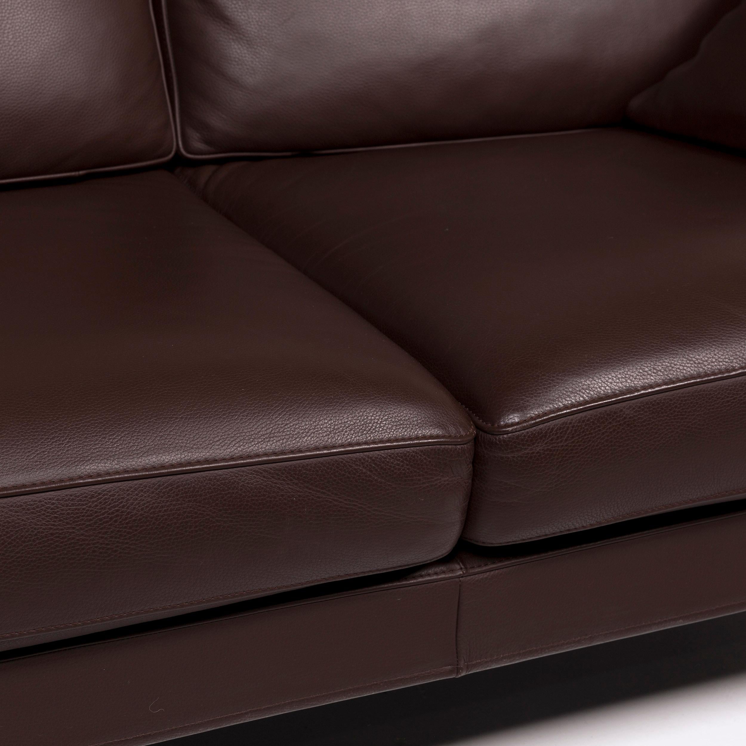 FSM Clarus Leather Sofa Set Brown Dark Brown 1 Three-Seat 1 Two-Seat For Sale 8