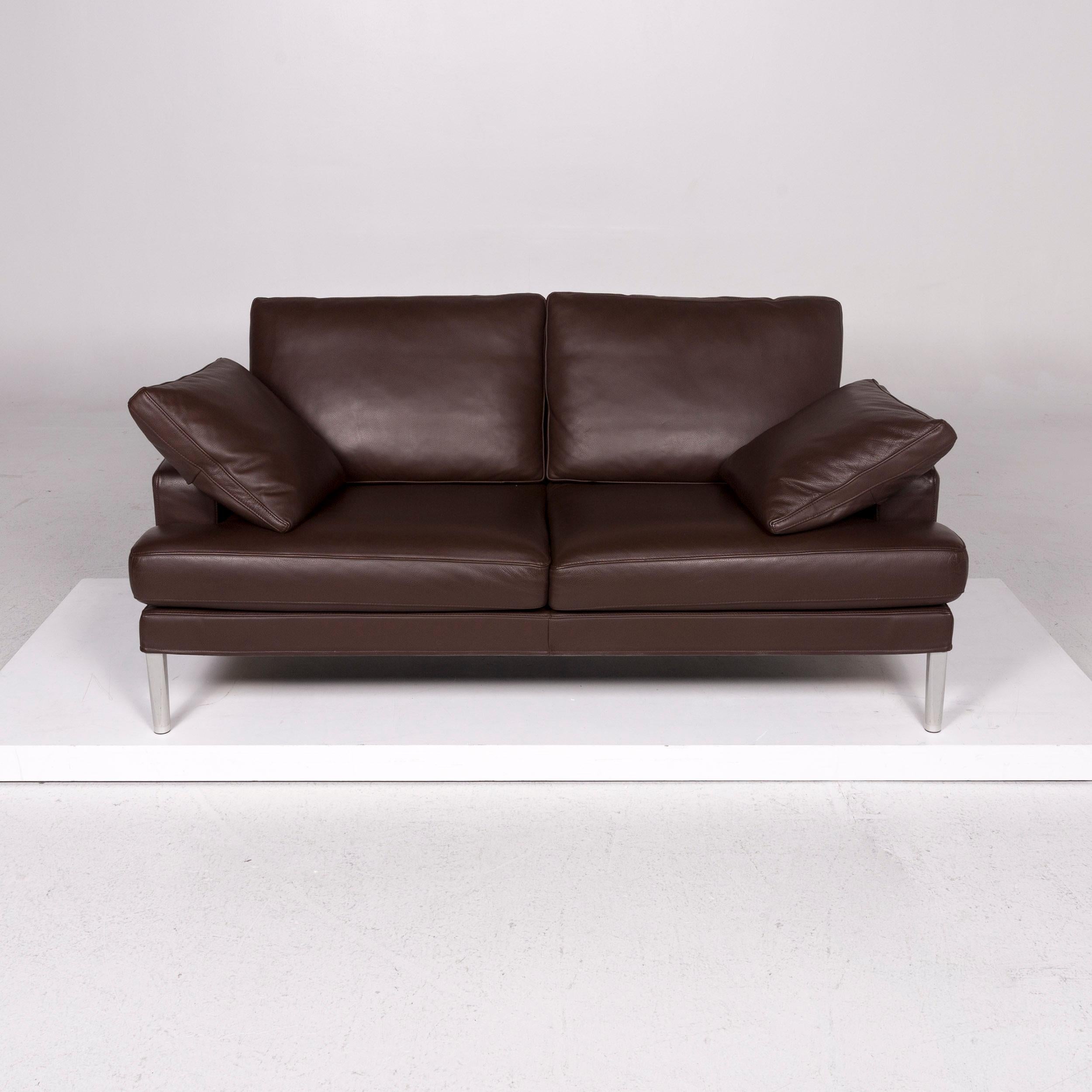 FSM Clarus Leather Sofa Set Brown Dark Brown 1 Three-Seat 1 Two-Seat For Sale 12