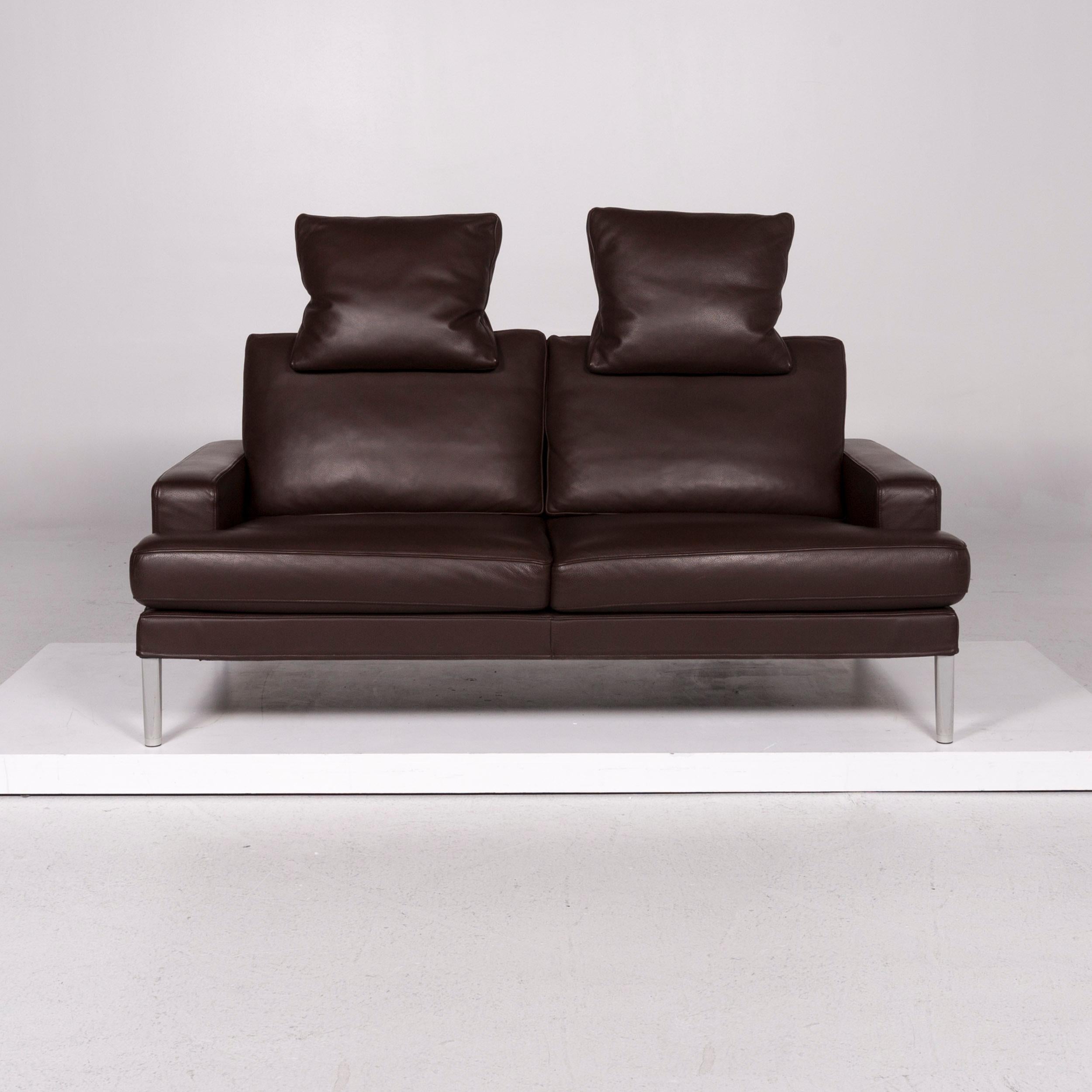 Modern FSM Clarus Leather Sofa Set Brown Dark Brown 1 Three-Seat 1 Two-Seat For Sale