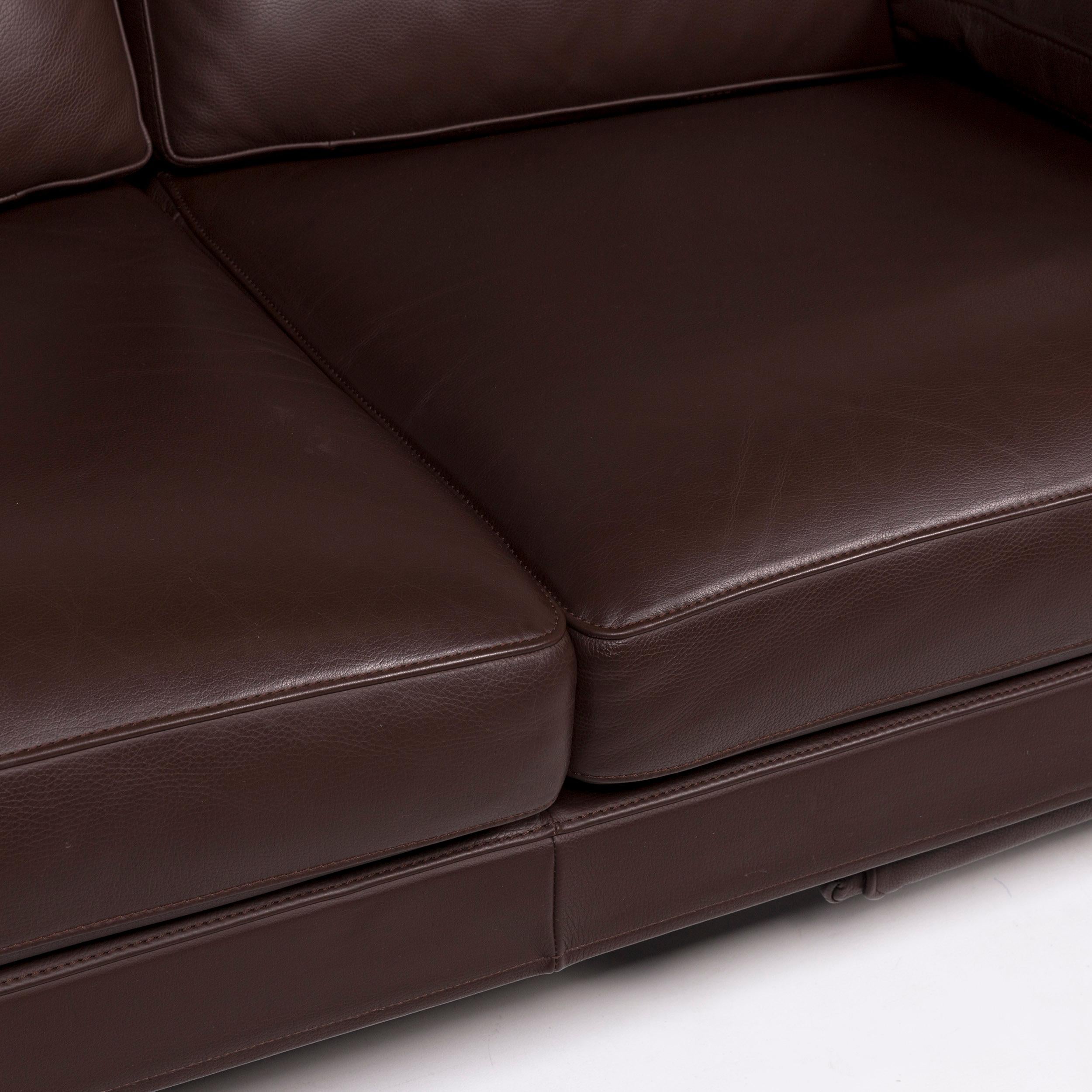 Swiss FSM Clarus Leather Sofa Set Brown Dark Brown 1 Three-Seat 1 Two-Seat For Sale