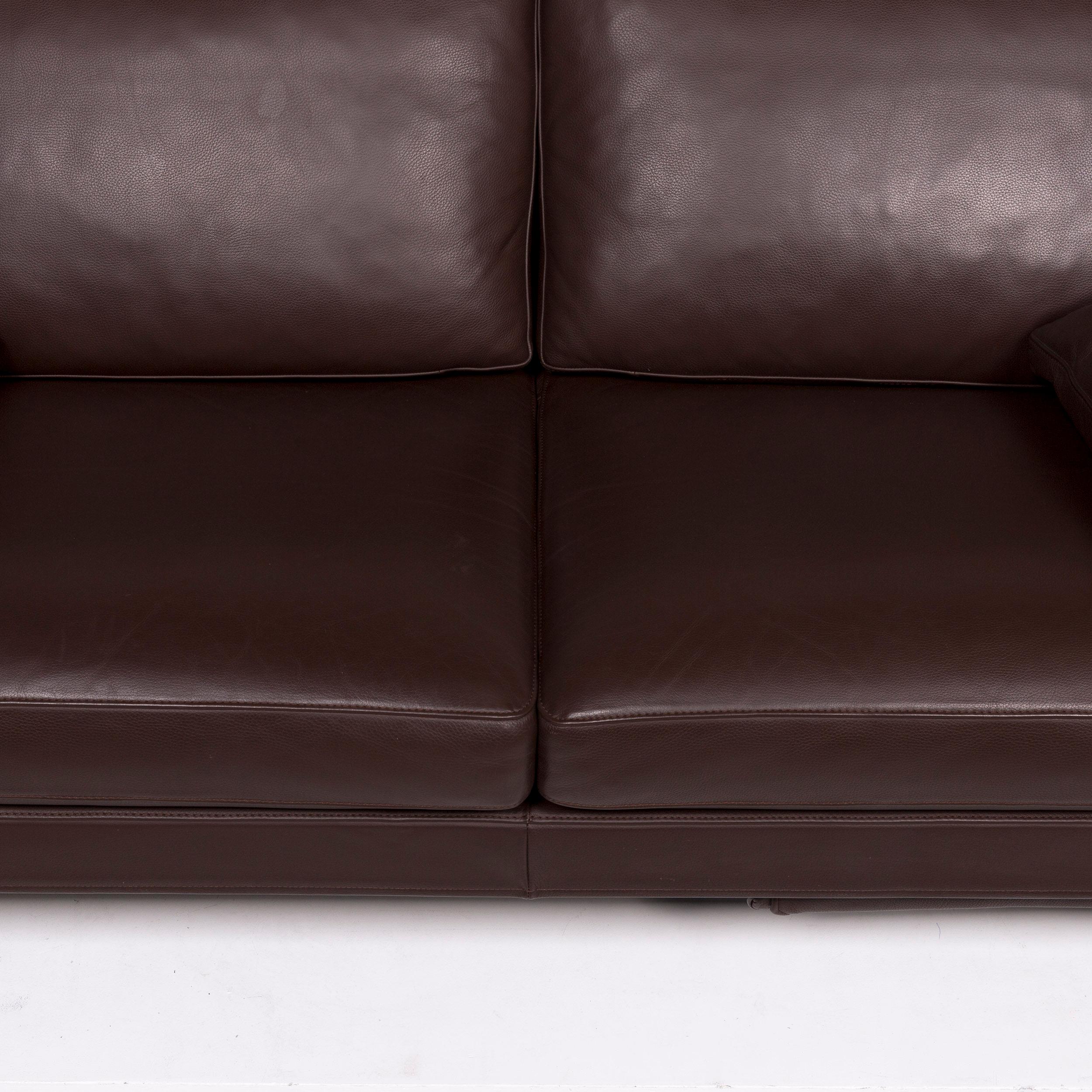 FSM Clarus Leather Sofa Set Brown Dark Brown 1 Three-Seat 1 Two-Seat In Good Condition For Sale In Cologne, DE