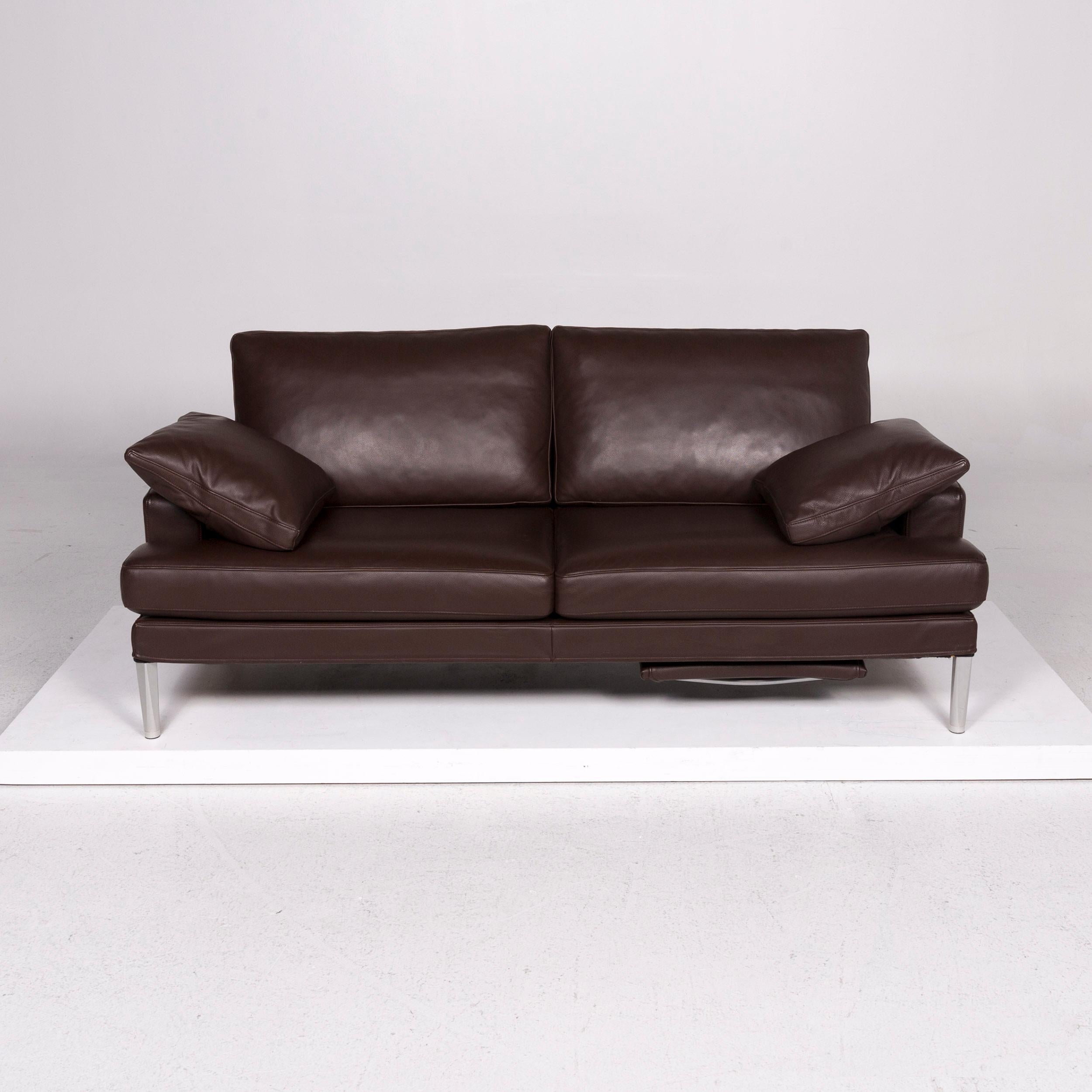 FSM Clarus Leather Sofa Set Brown Dark Brown 1 Three-Seat 1 Two-Seat For Sale 3
