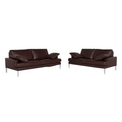 FSM Clarus Leather Sofa Set Brown Dark Brown 1 Three-Seat 1 Two-Seat