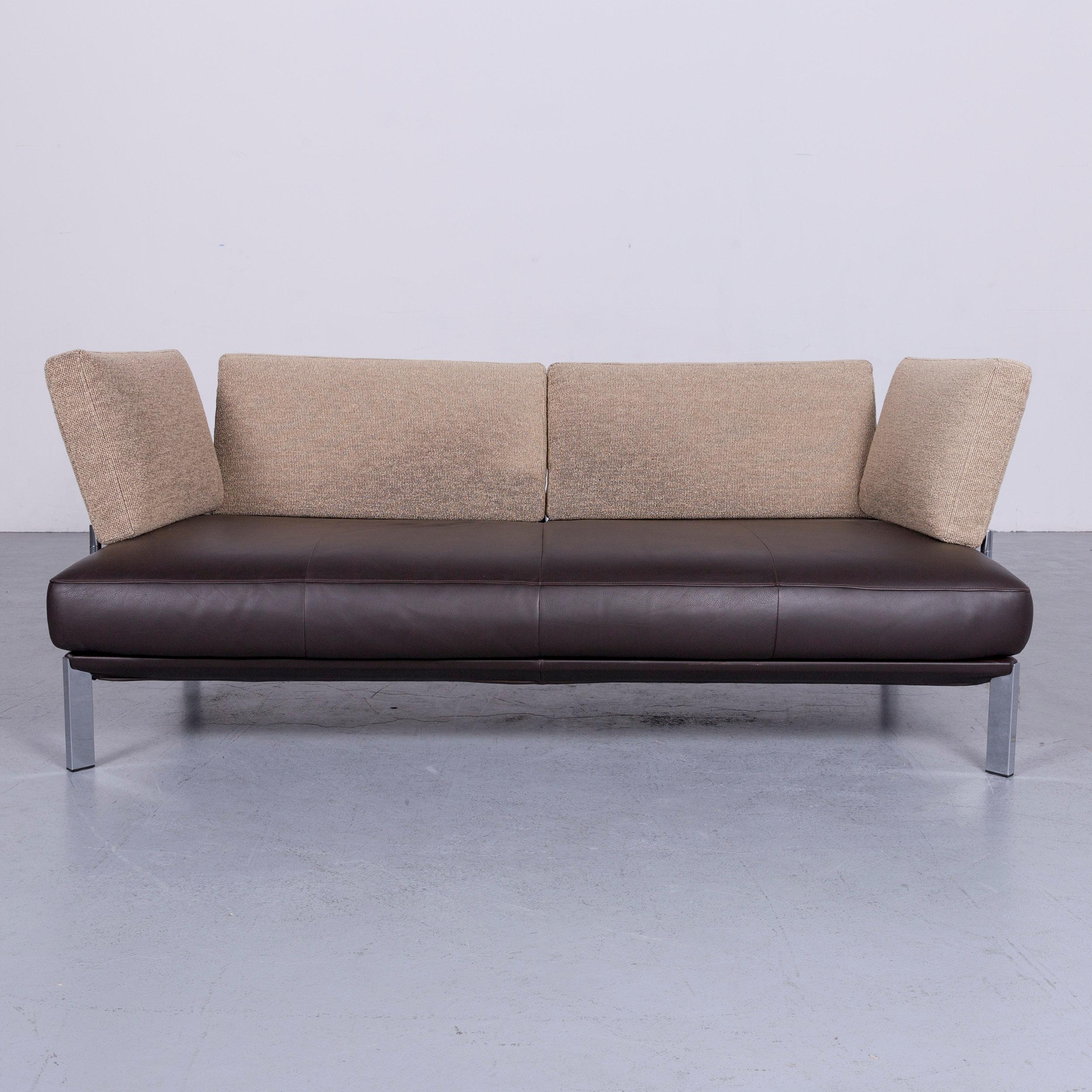 German FSM Designer Leather Sofa Brown Three-Seat Couch For Sale