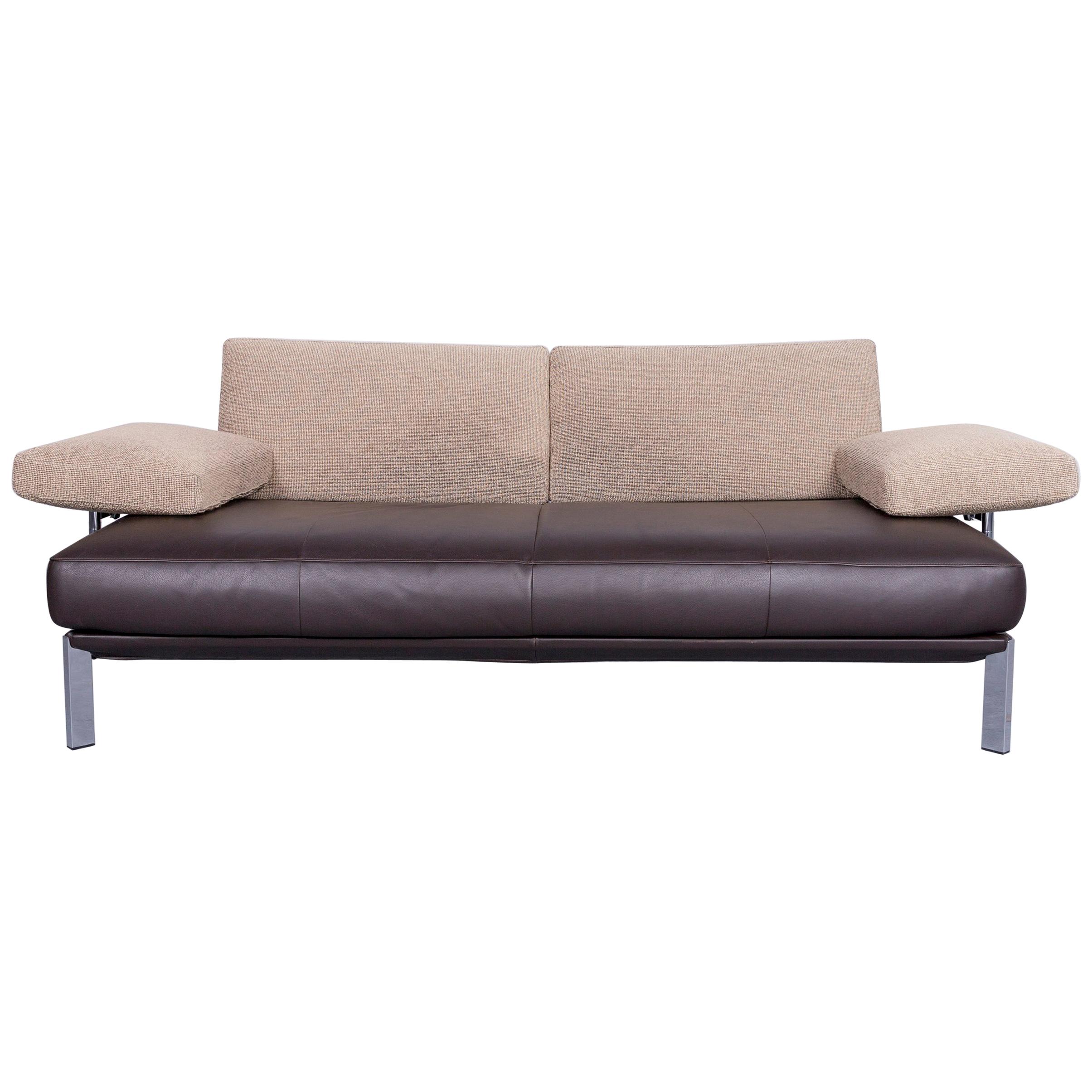 FSM Designer Leather Sofa Brown Three-Seat Couch For Sale