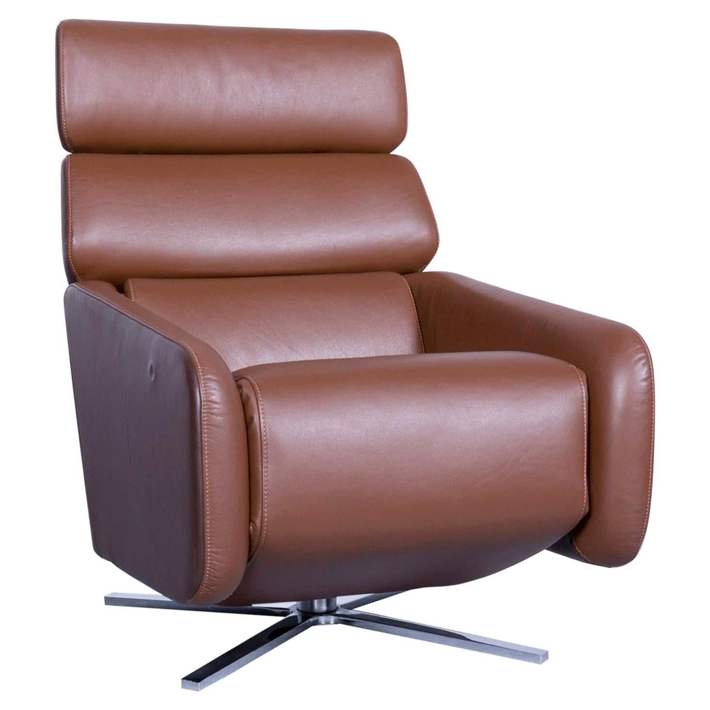 FSM Ergo Designer Relax Armchair Leather Brown One Seat Couch Modern For Sale