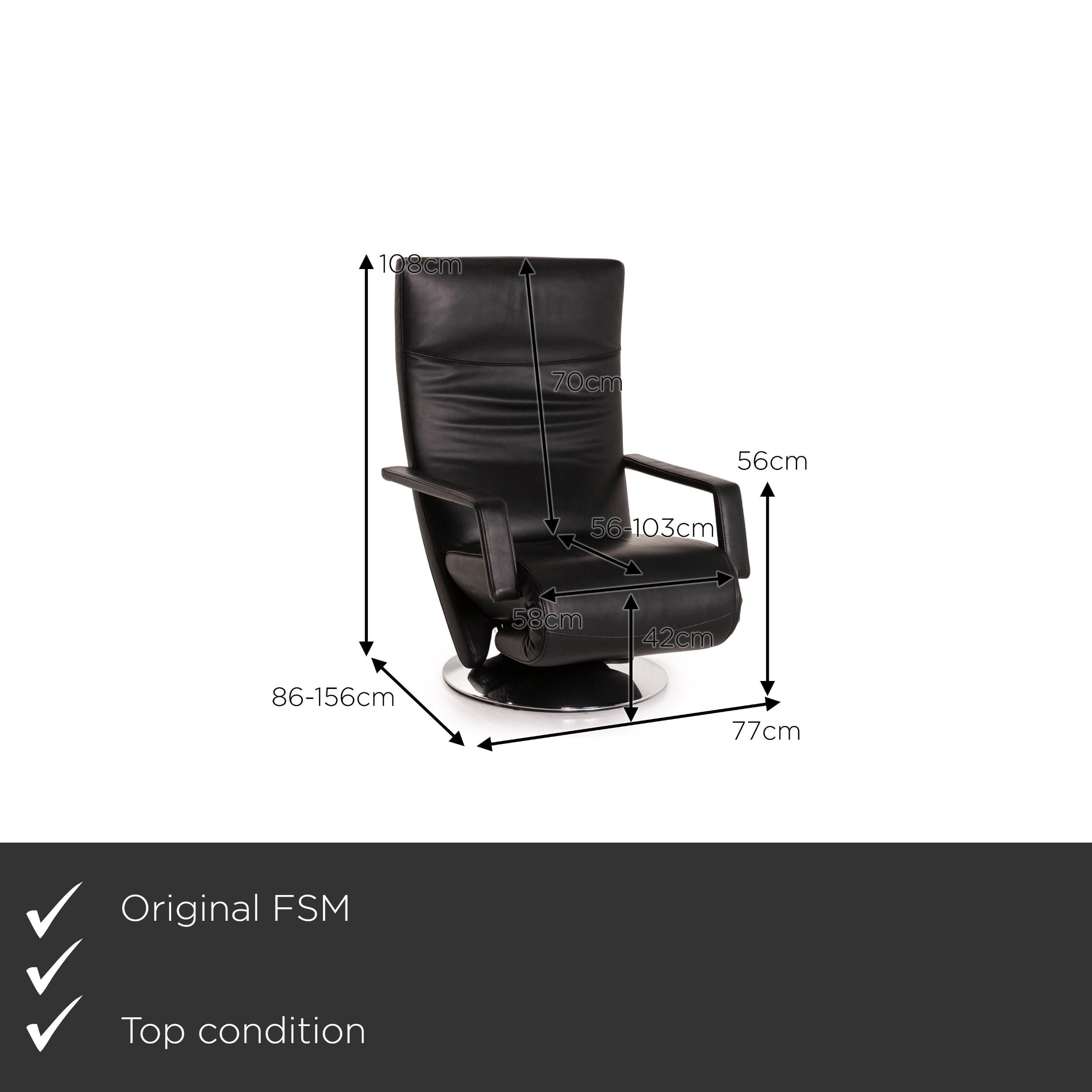 We present to you a FSM Evolo leather armchair black electrical function relax function recliner.

Product measurements in centimeters:

Depth 86
Width 77
Height 108
Seat height 42
Rest height 56
Seat depth 56
Seat width 58
Back height