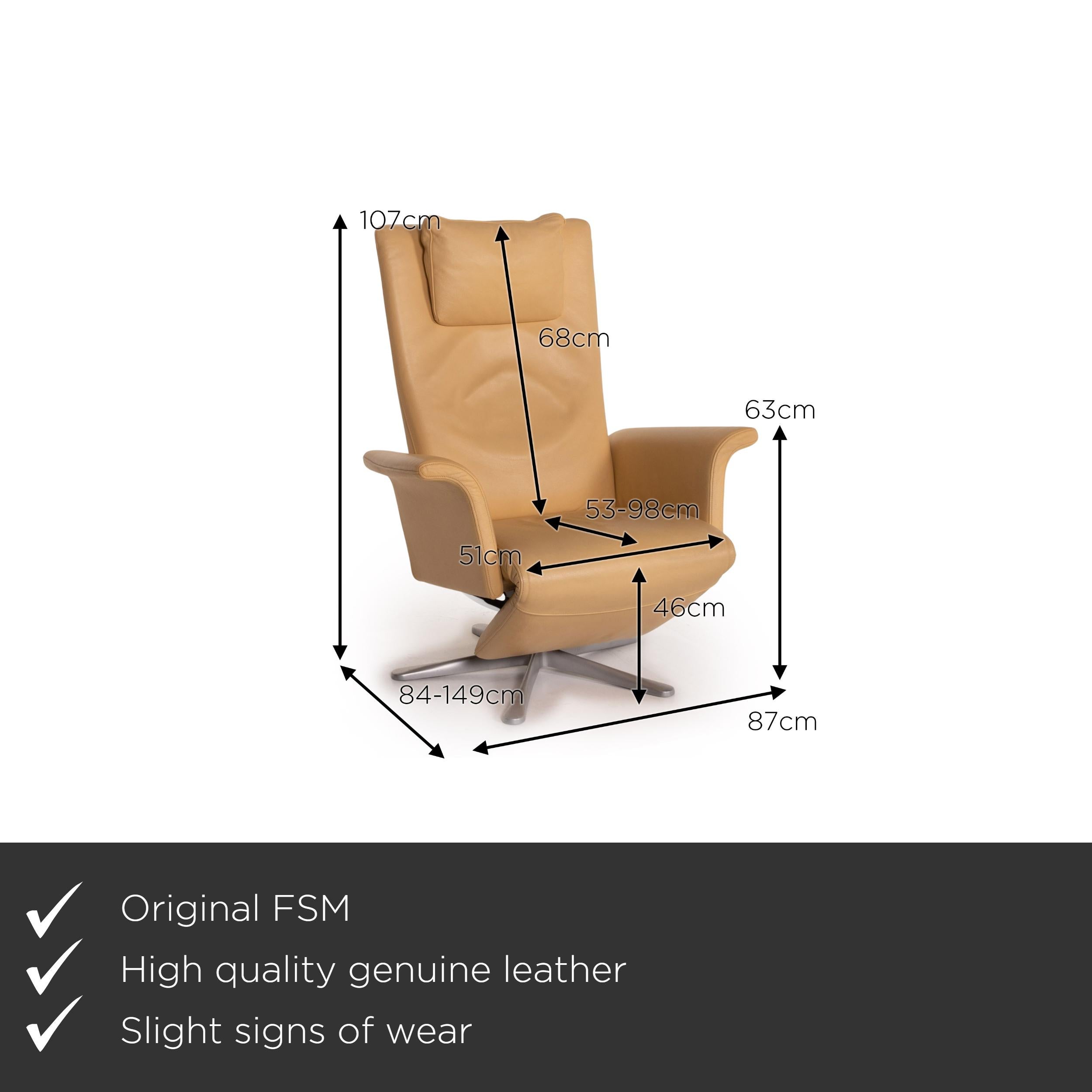 We present to you a FSM Filou leather armchair beige relaxation function relaxation.


 Product measurements in centimeters:
 

Depth 84
Width 87
Height 107
Seat height 46
Rest height 63
Seat depth 53
Seat width 51
Back height 68.
 