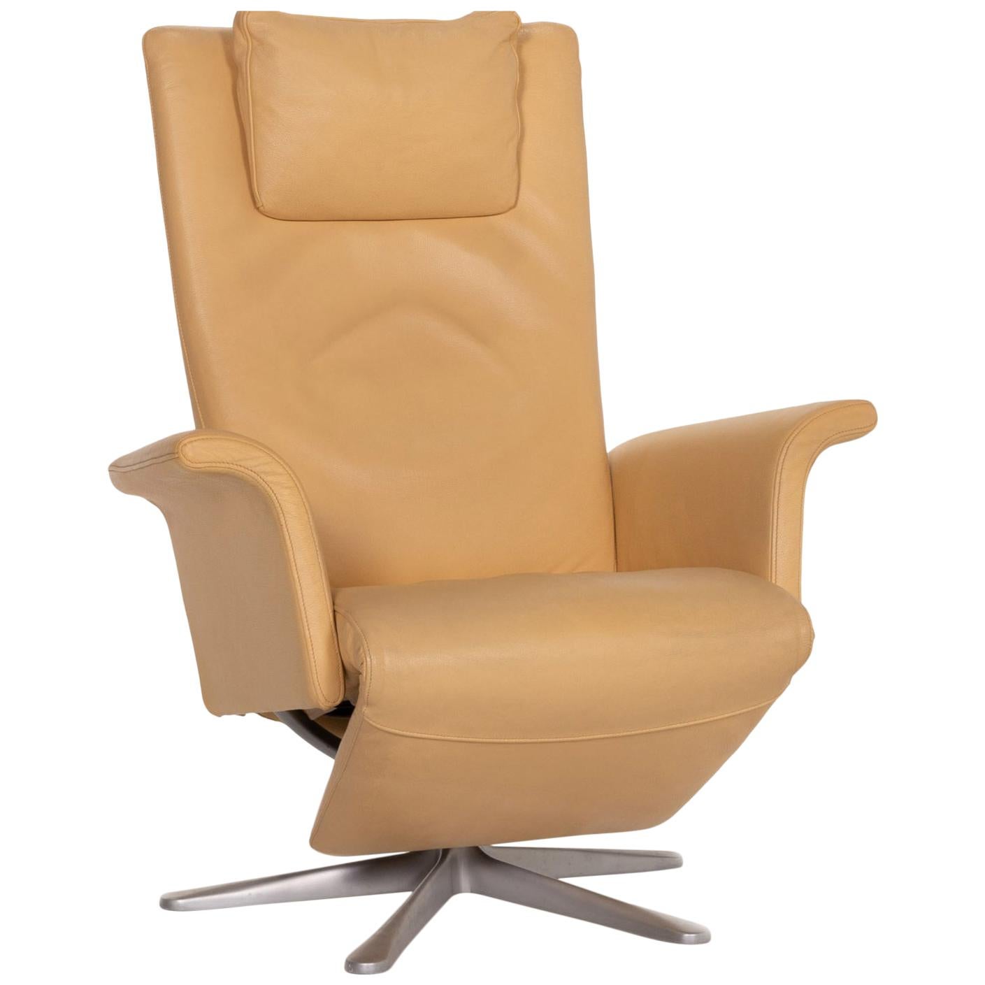 FSM Filou Leather Armchair Beige Relaxation Function Relaxation For Sale