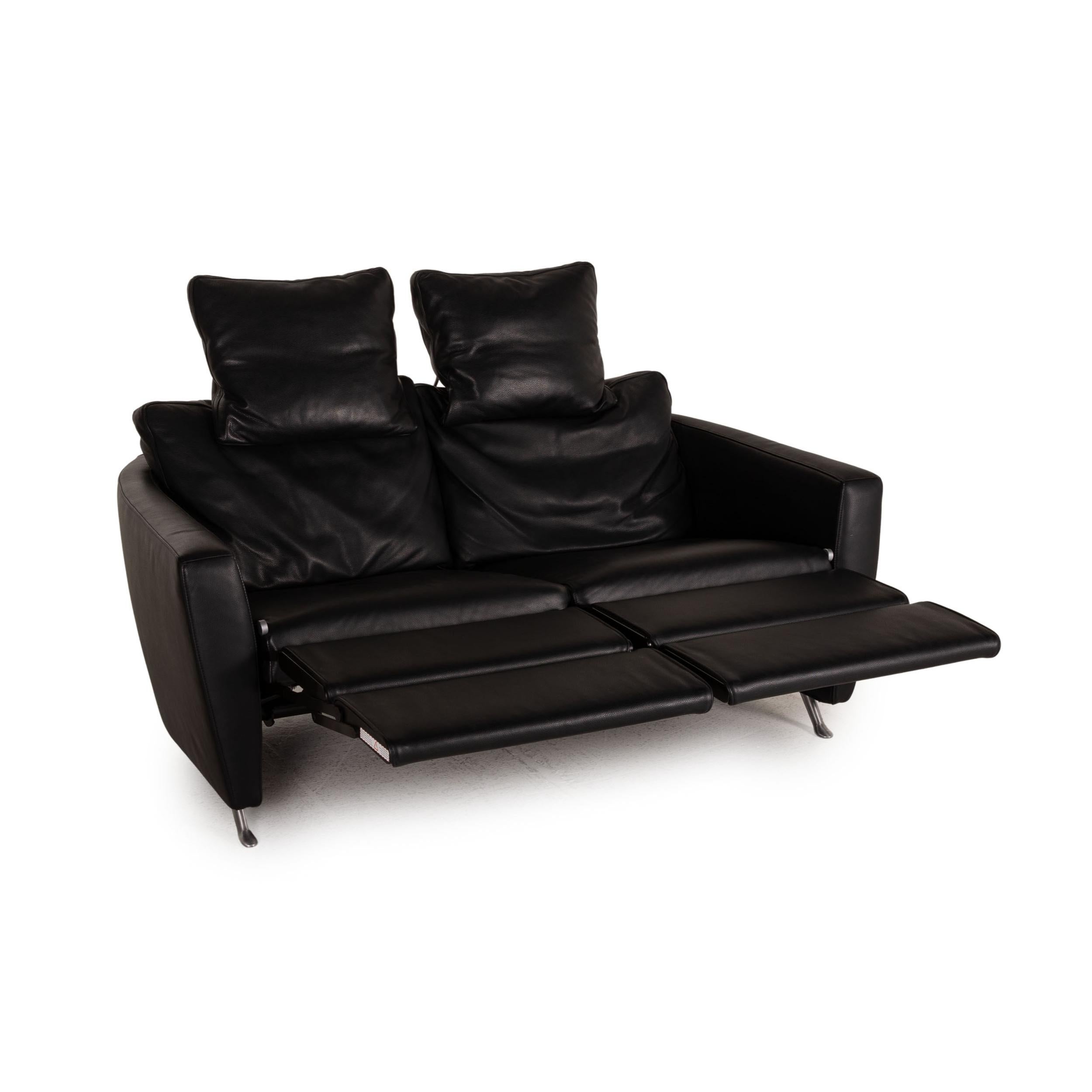 Modern FSM Sesam FSM250 / 23 Leather Sofa Black Two-Seater Function Incl. Cushion For Sale
