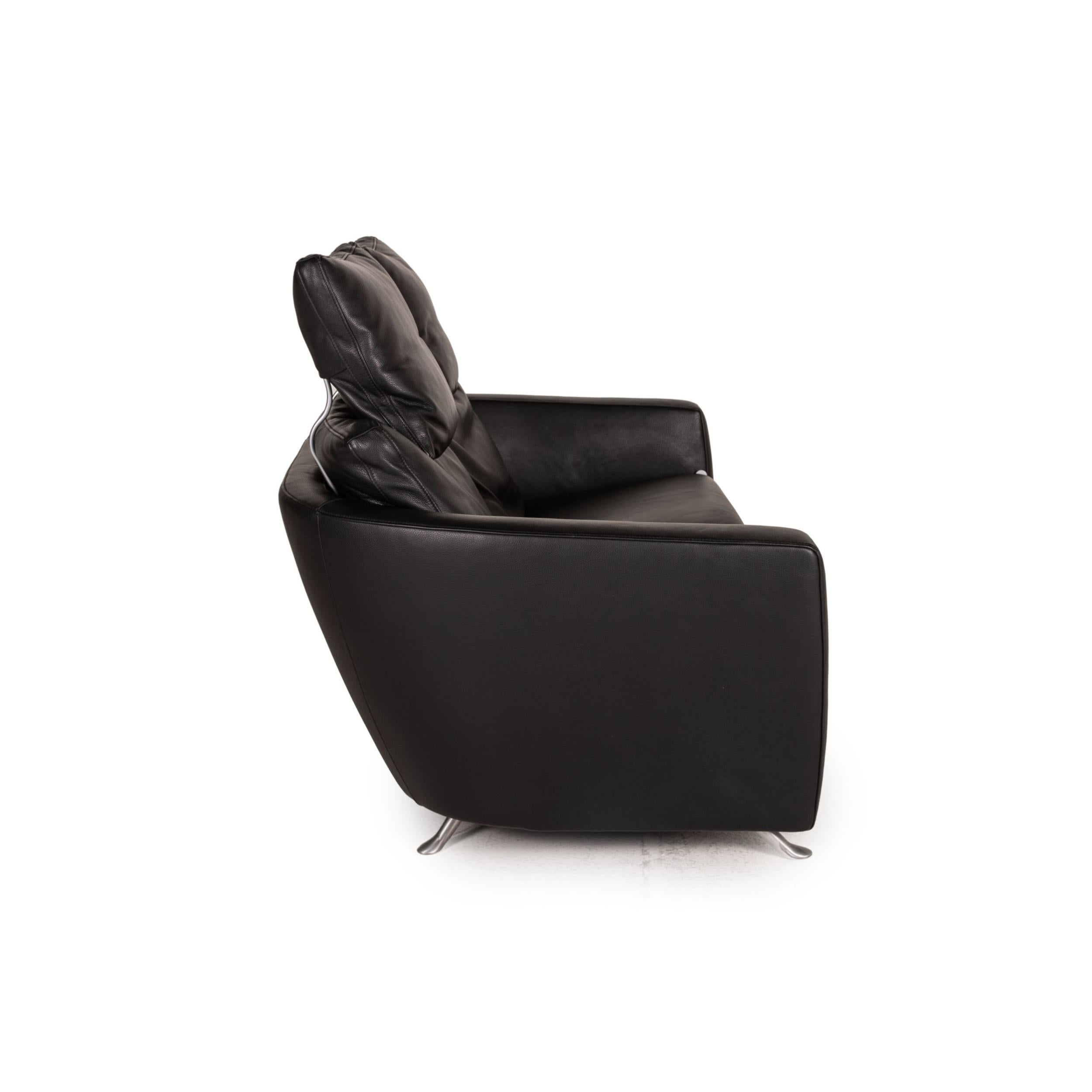FSM Sesam FSM250 / 23 Leather Sofa Black Two-Seater Function Incl. Cushion For Sale 1