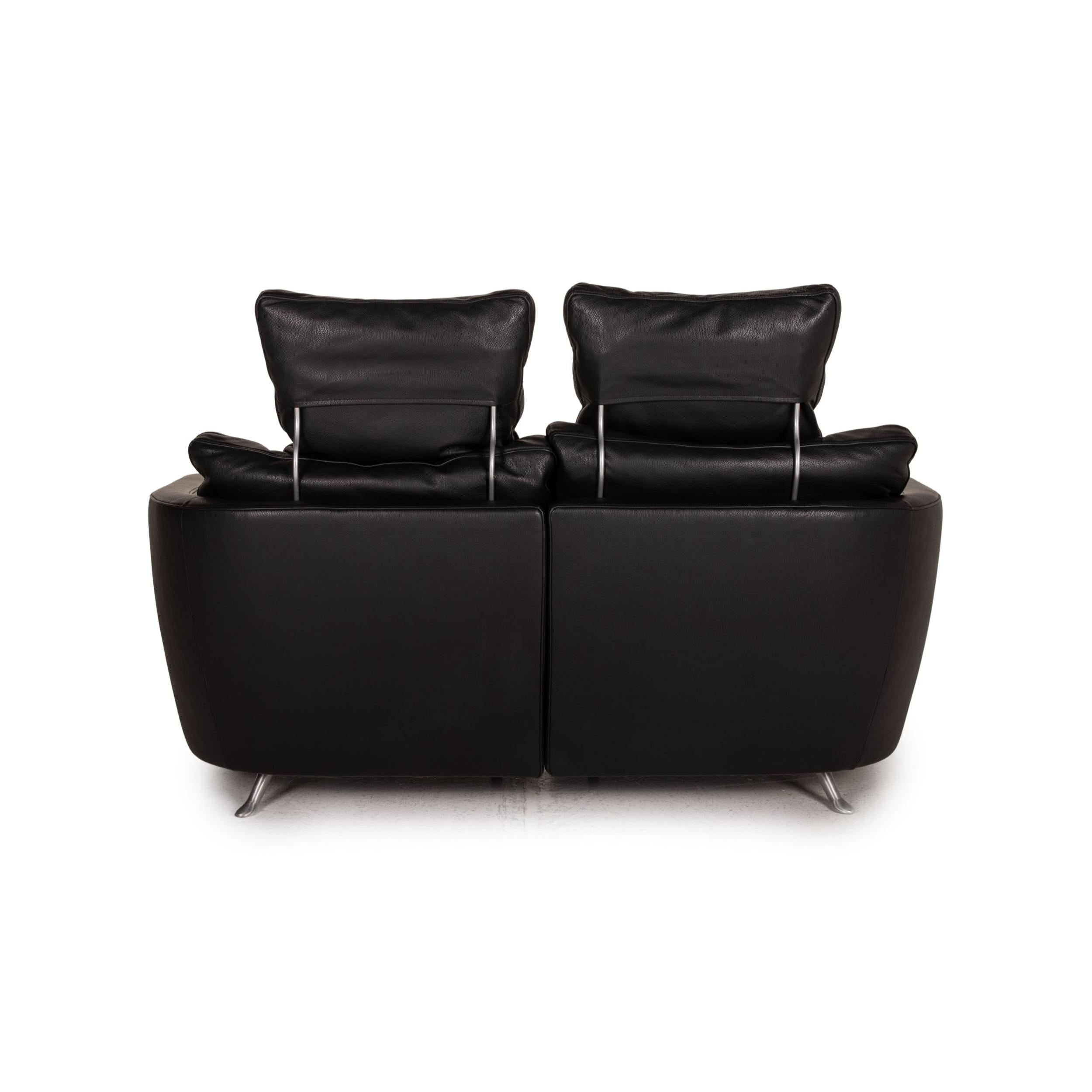 FSM Sesam FSM250 / 23 Leather Sofa Black Two-Seater Function Incl. Cushion For Sale 2